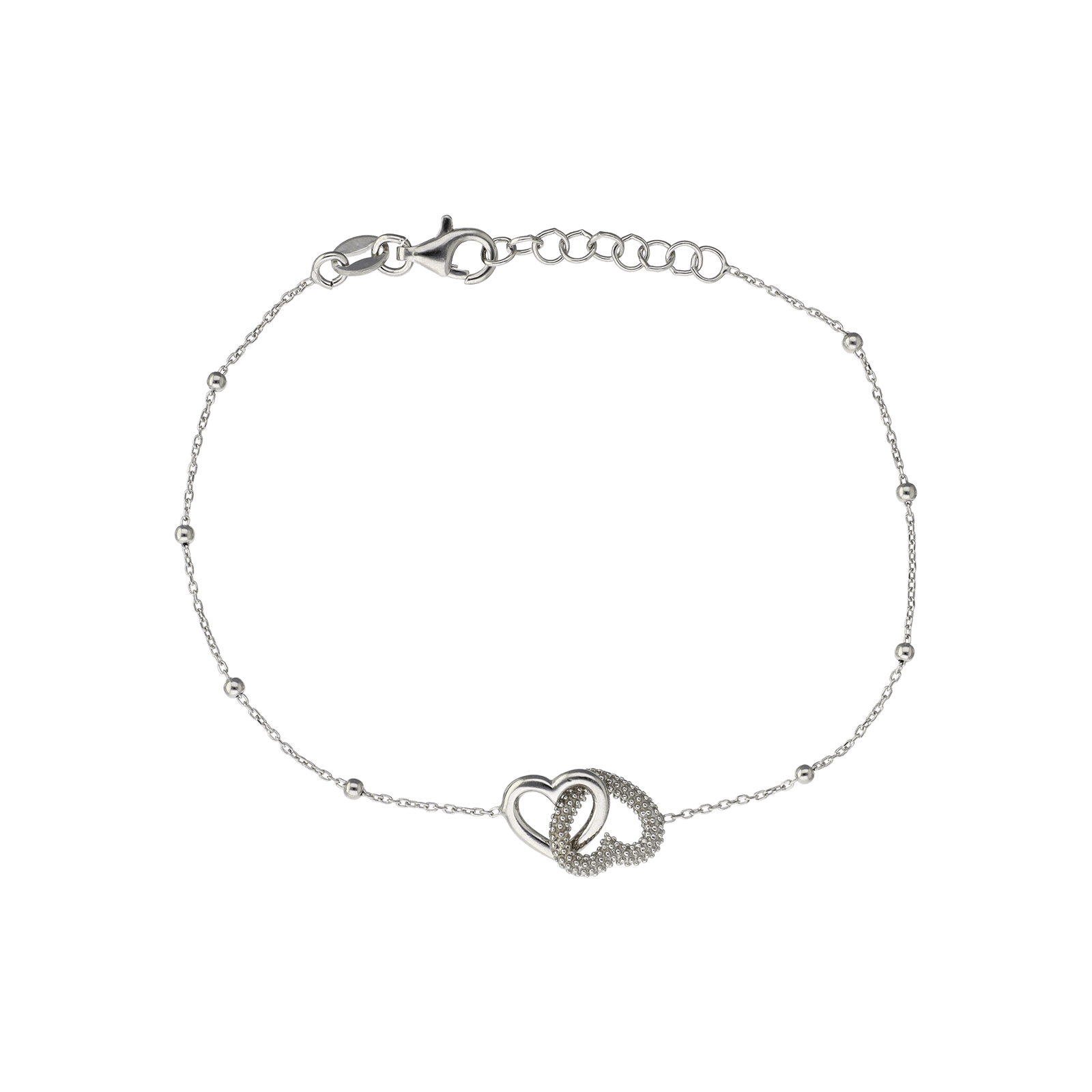 bracelet Argent blé coeurs Lisse et texture entrelacés 18 centimètres plus 2 centimètres