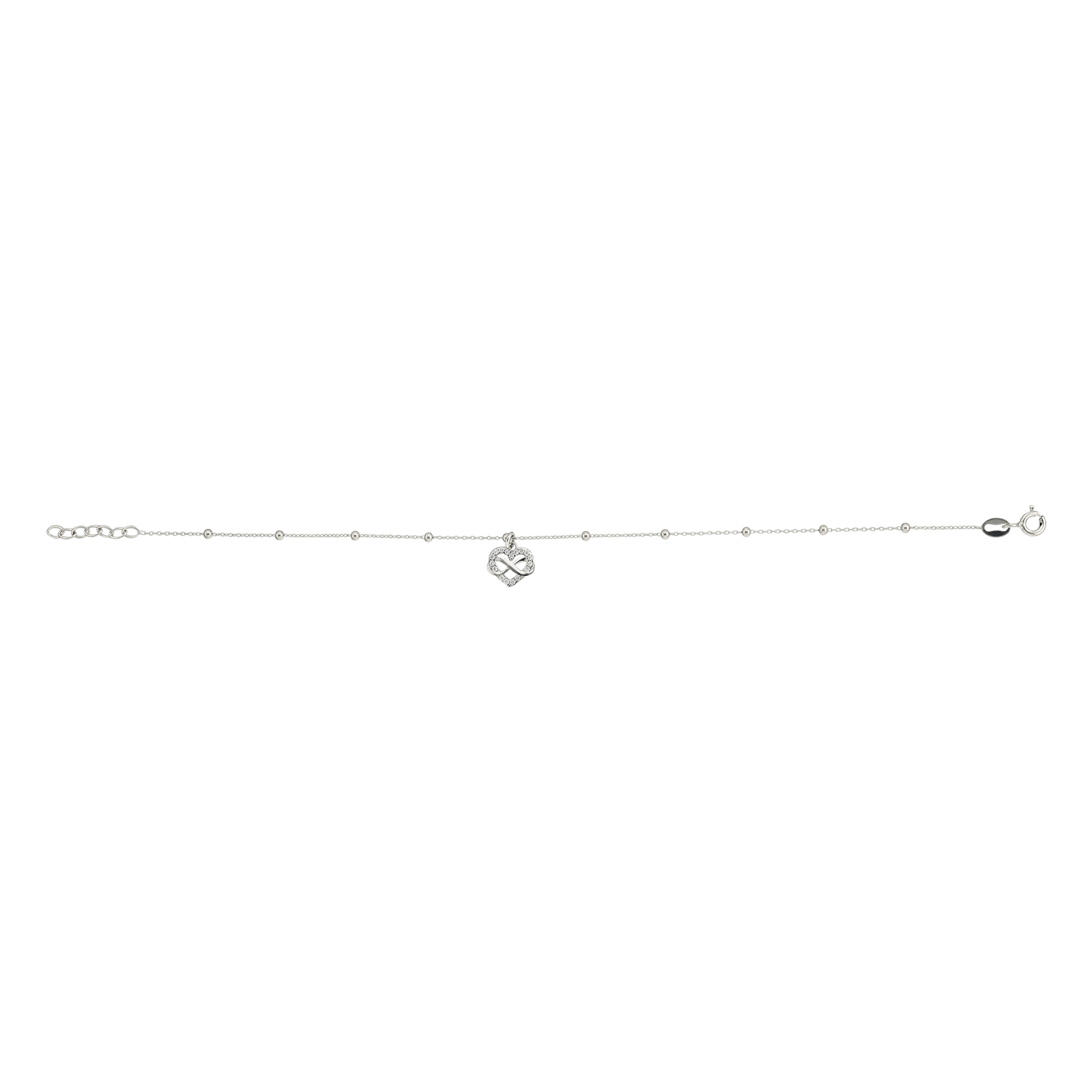 Bracelet Argent blé Centre coeur intérieur Infini 18 centimètres plus 2 centimètres