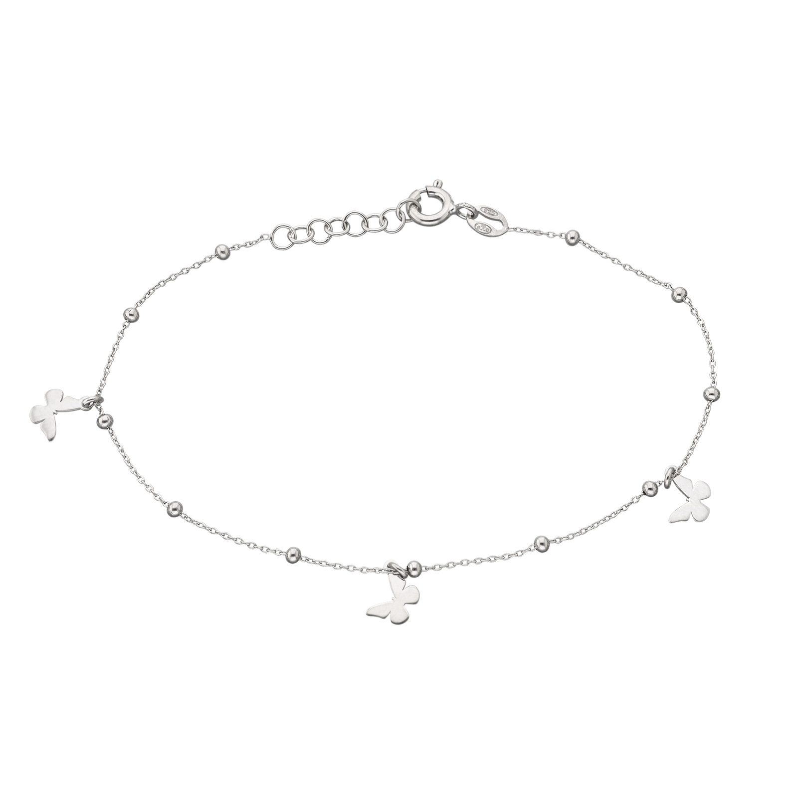 Bracelet Argent trois breloques papillons 18 centimètres plus 2 centimètres