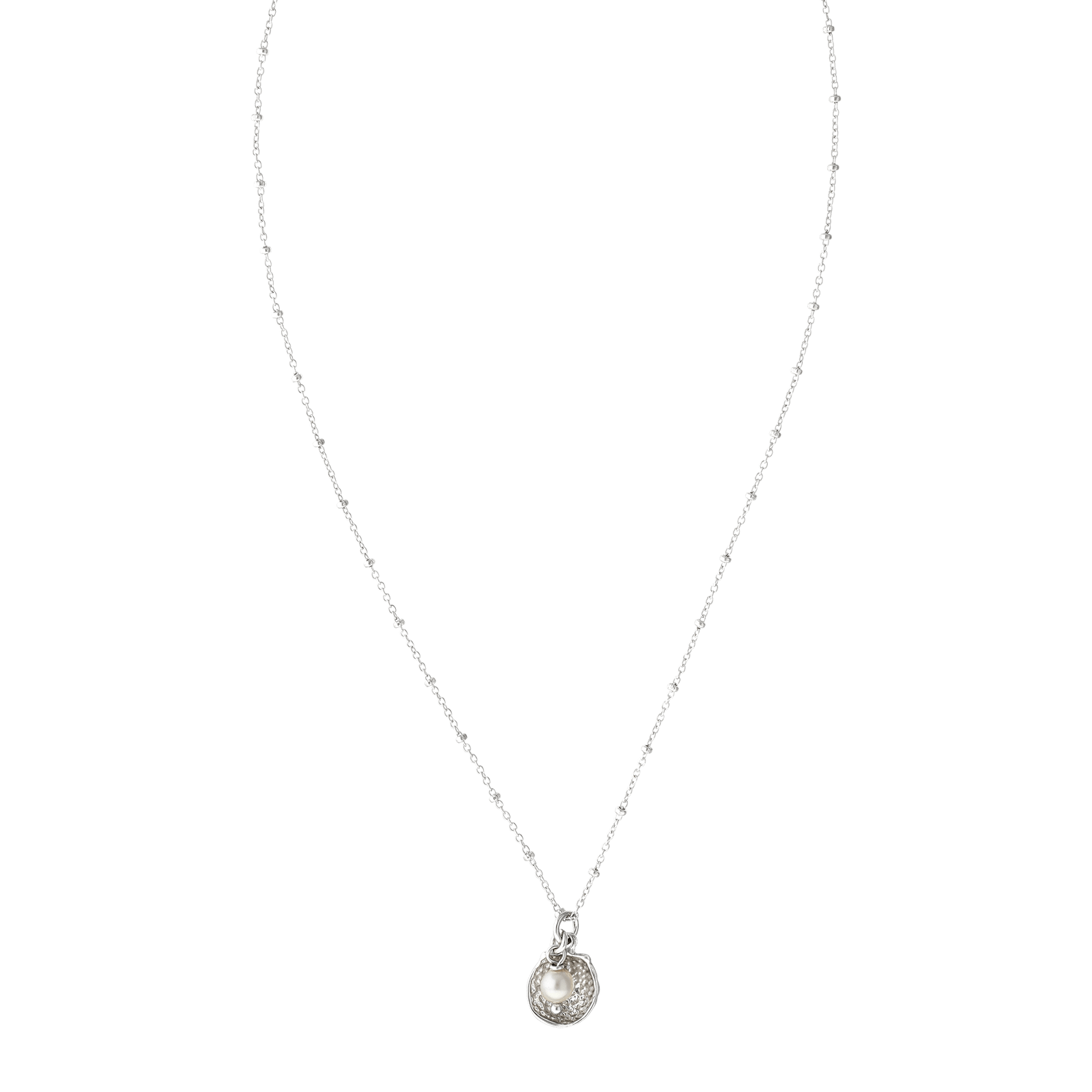 collier Argent blé breloque coquillage et perle 42 plus 3 centimètres