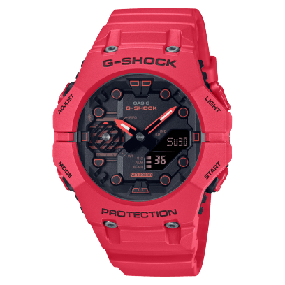 Montre Homme Casio G-Shock G-Carbon Bluetooth Boîtier/Bracelet intégrés Résine Rouge, cadran noir Analogique-Digitale