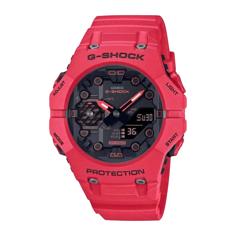 Montre Homme Casio G-Shock G-Carbon Bluetooth Boîtier/Bracelet intégrés Résine Rouge, cadran noir Analogique-Digitale