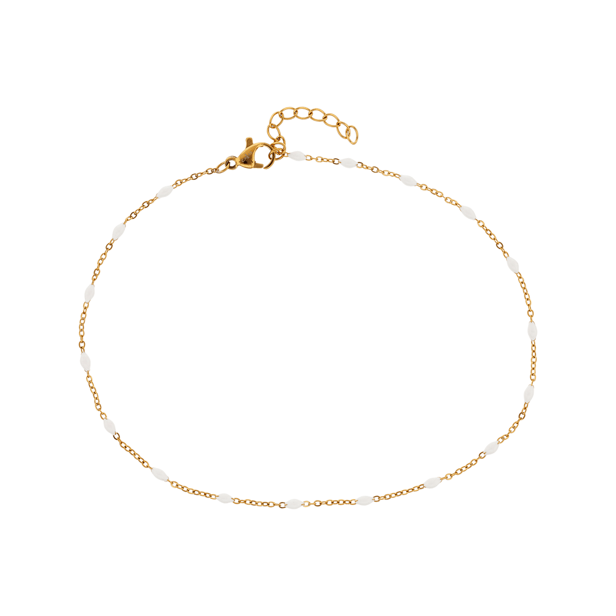 Chaîne Cheville Acier Jaune Olives Email Blanc 2mm Chaîne 1.2mm 25 à 28cm