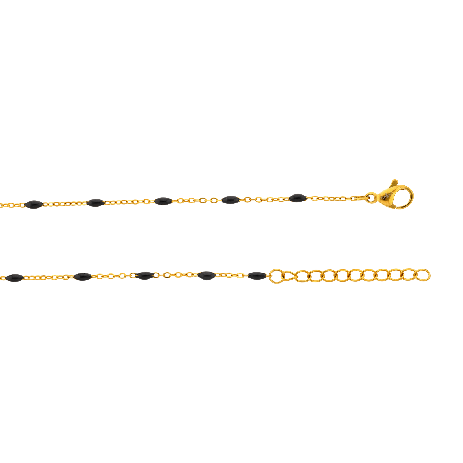 chaîne cheville callas acier doré boules époxy noires 25 plus 3 mm