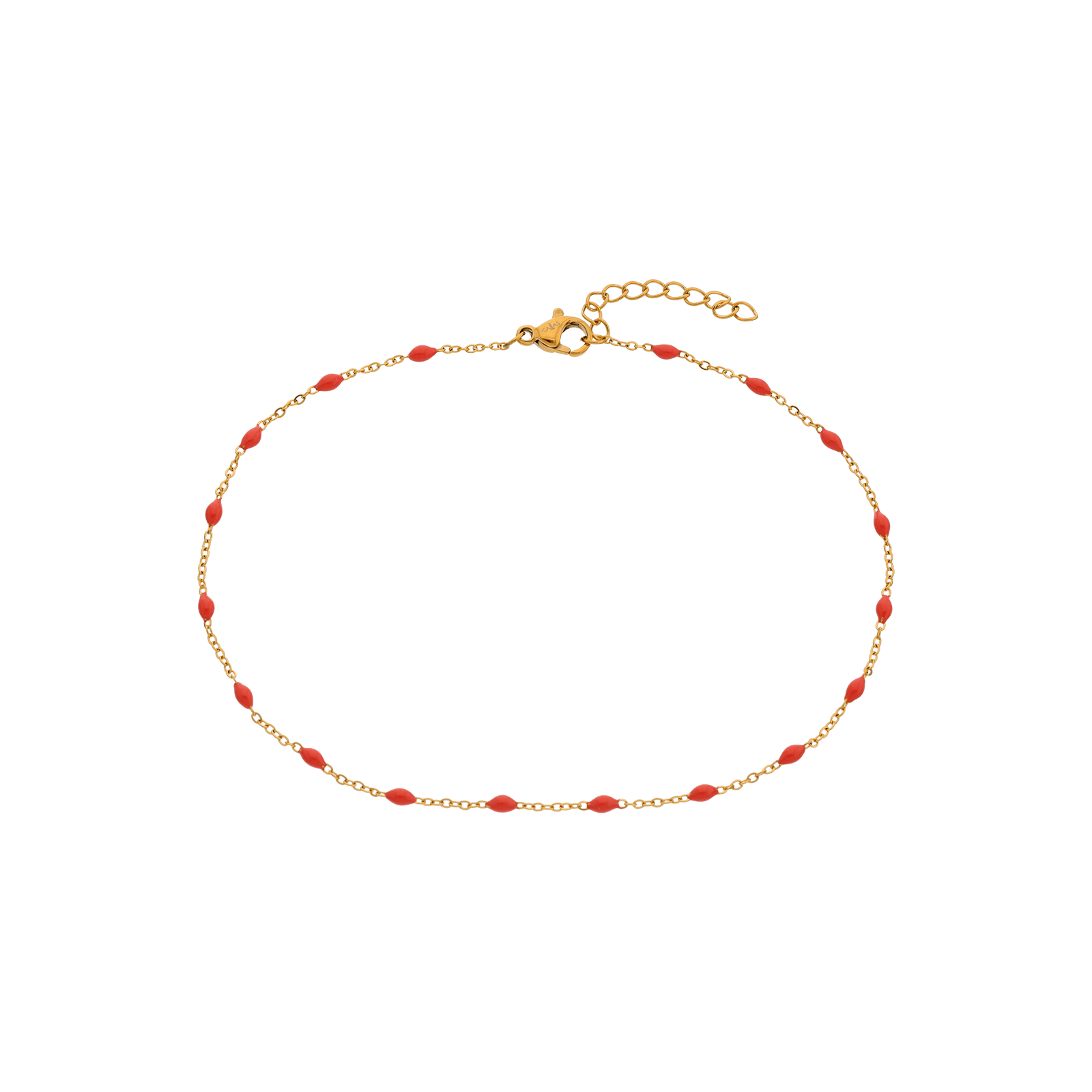 chaîne cheville callas acier doré boules époxy corail 25 plus 3 mm