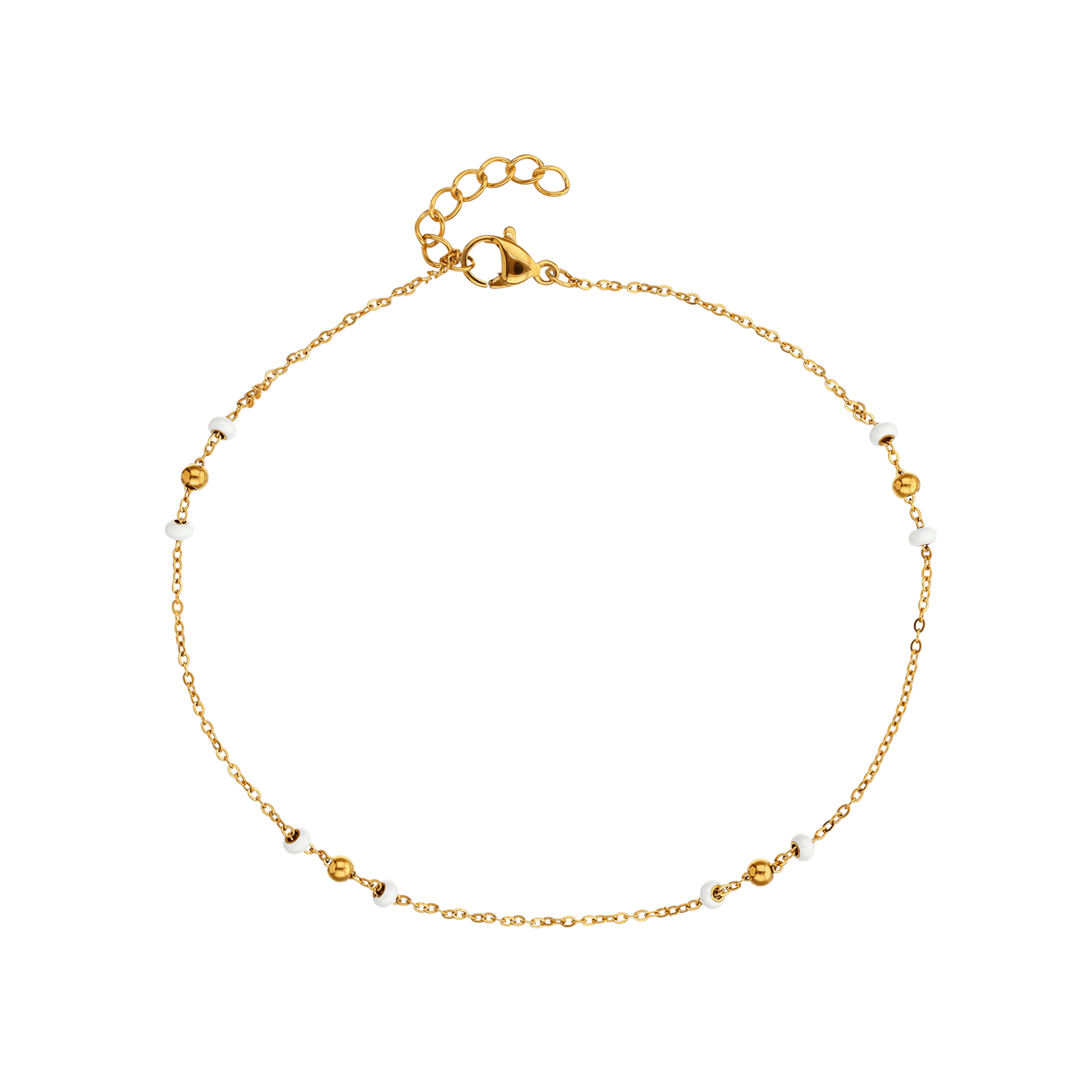 Chaîne cheville Callas Acier doré époxy blanc 25 plus 3 centimètres