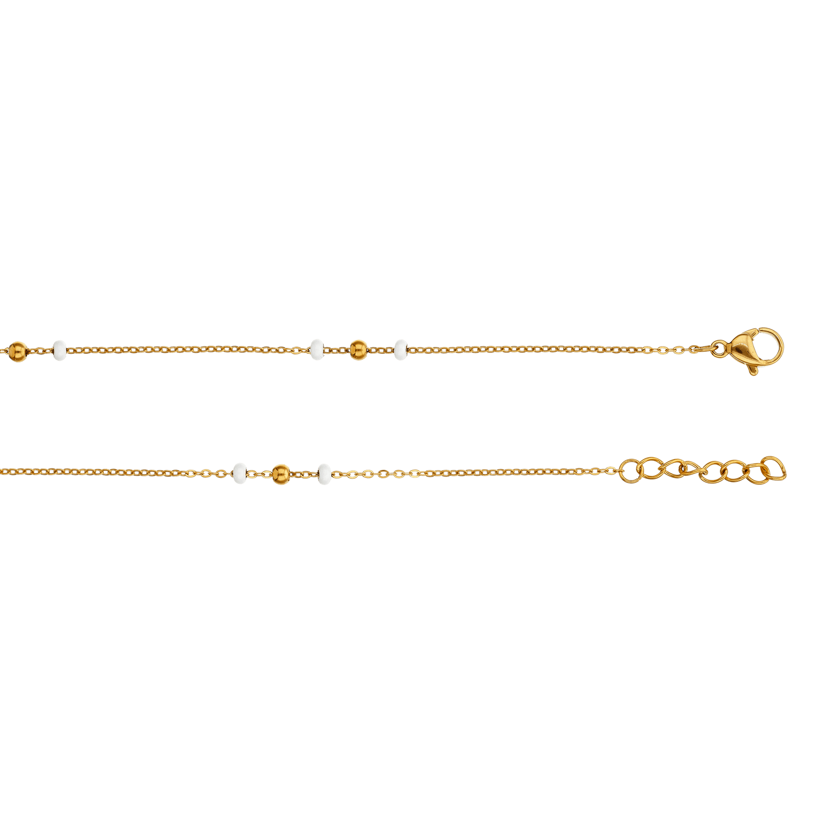Chaîne cheville Callas Acier doré époxy blanc 25 plus 3 centimètres