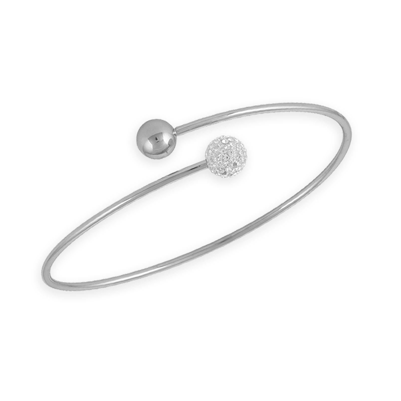 Jonc Croisé Ouvert Acier Boule Lisse et Cristal