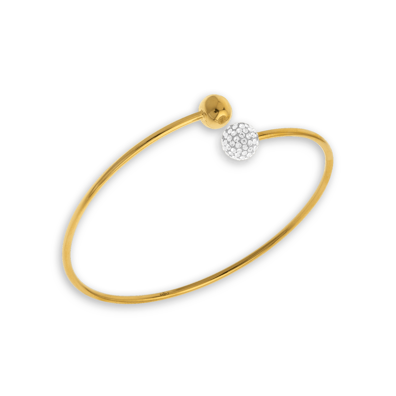 Jonc Croisé Ouvert Acier Jaune Boule Lisse et Cristal