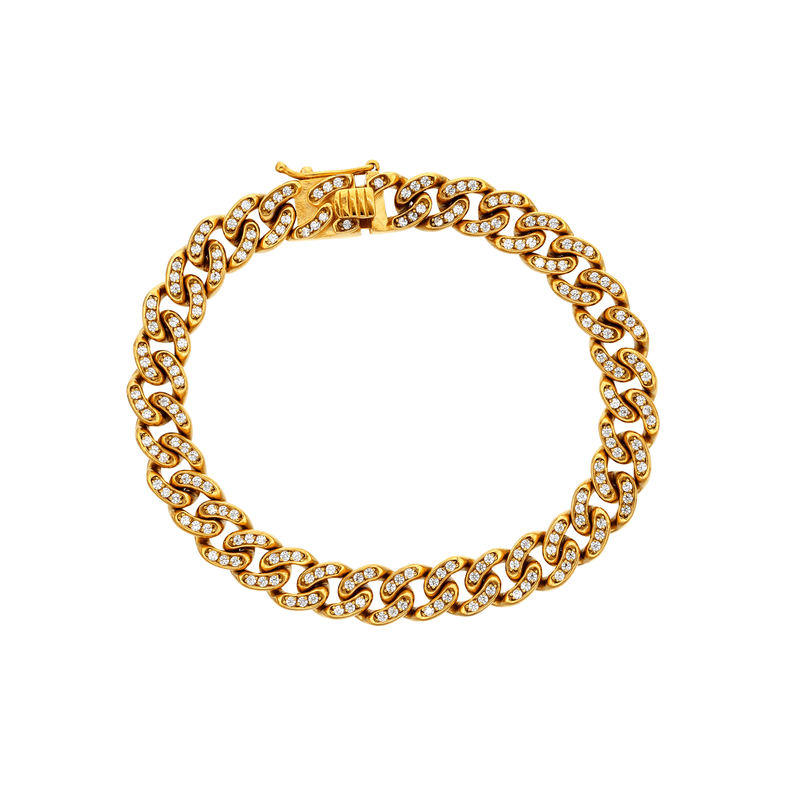 Bracelet Callas Acier doré maille cubaine 9,5mm Oxyde de Zirconium 21,5cm