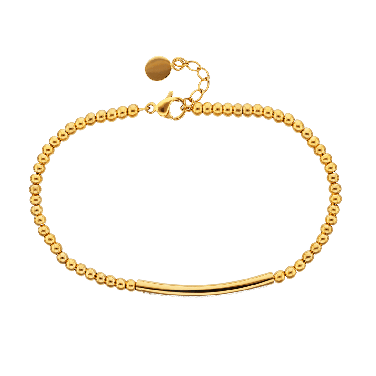 Bracelet Acier Jaune Boules 3mm Motif Cristal 31*3mm 17 à 20cm