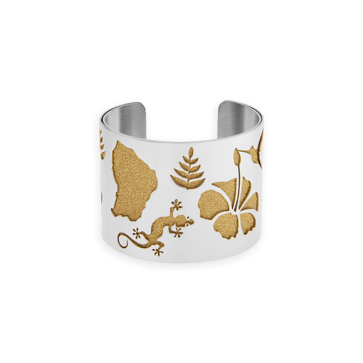 Manchette Acier Bicolore Carte Guyane Gwoka Hibiscus 60mm