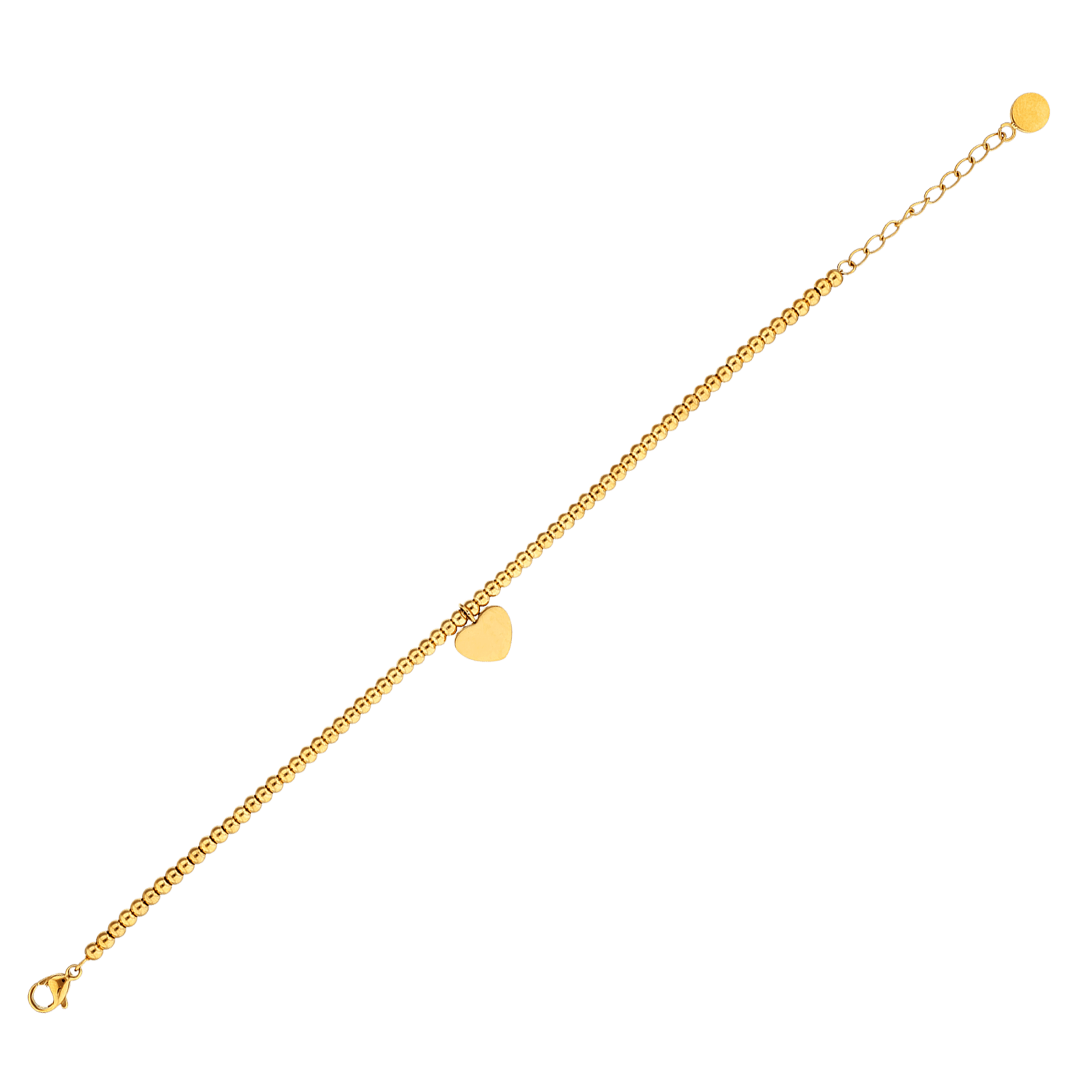 Bracelet Acier Jaune Boules 3mm Breloque Cœur 10*8mm 17A20cm