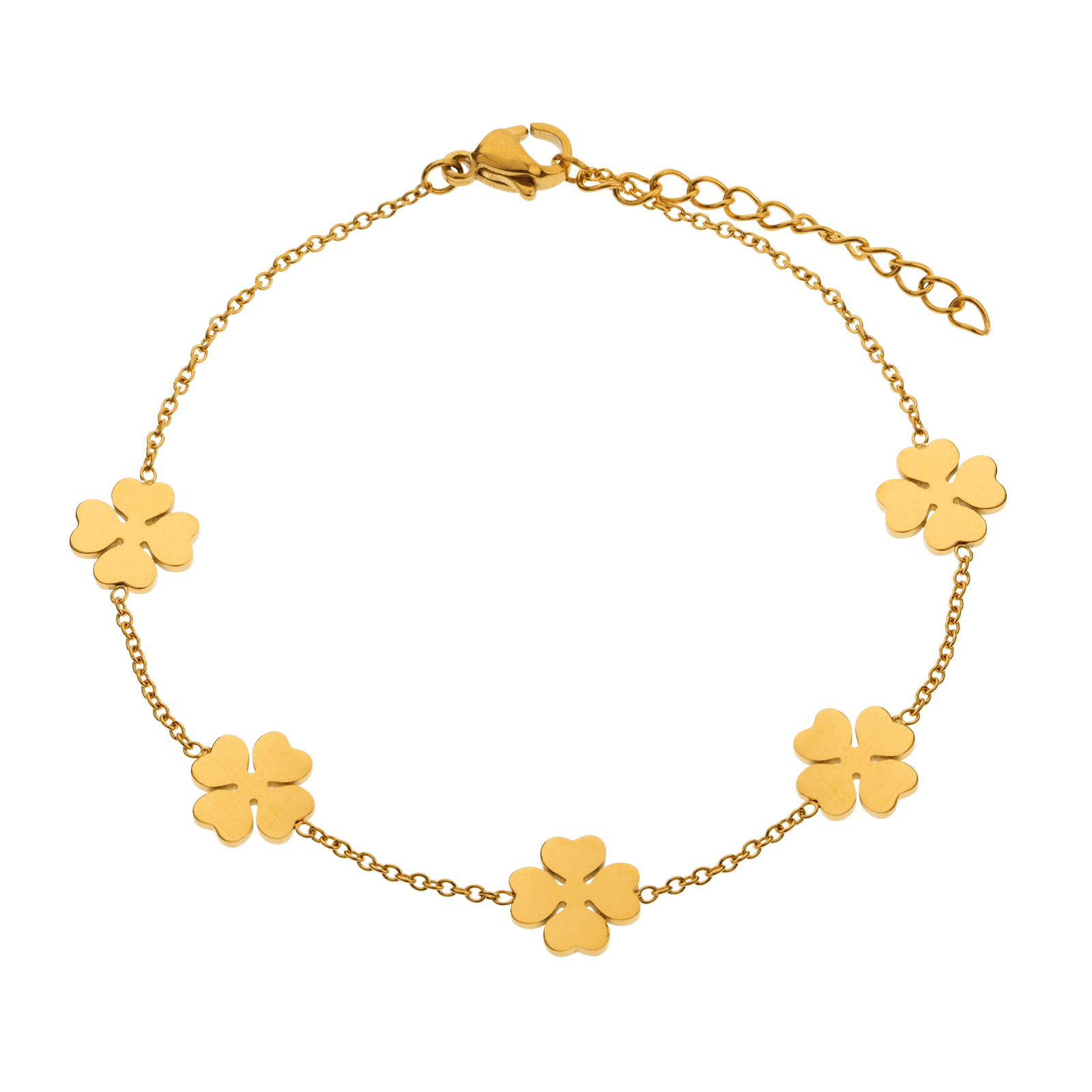Bracelet Acier Jaune Trèfles Cœurs 8mm Chaîne 1.2mm 17A20cm