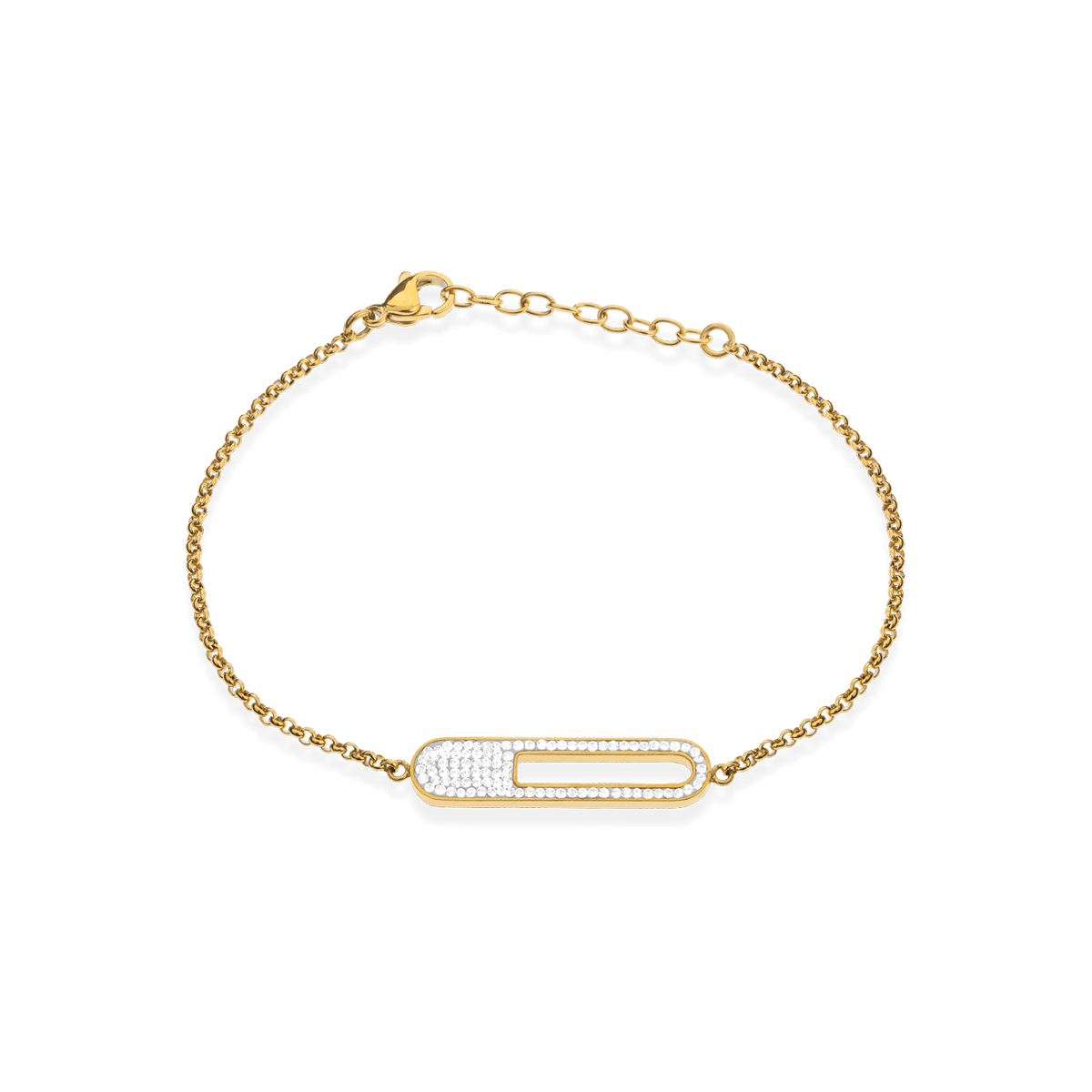 Bracelet Acier Jaune Motif Cristal 7.5*30mm 17 à 20cm