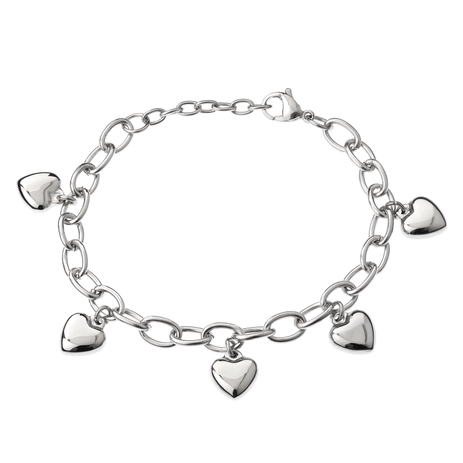 Bracelet Callas Acier breloques coeurs 18 plus 3 centimètres