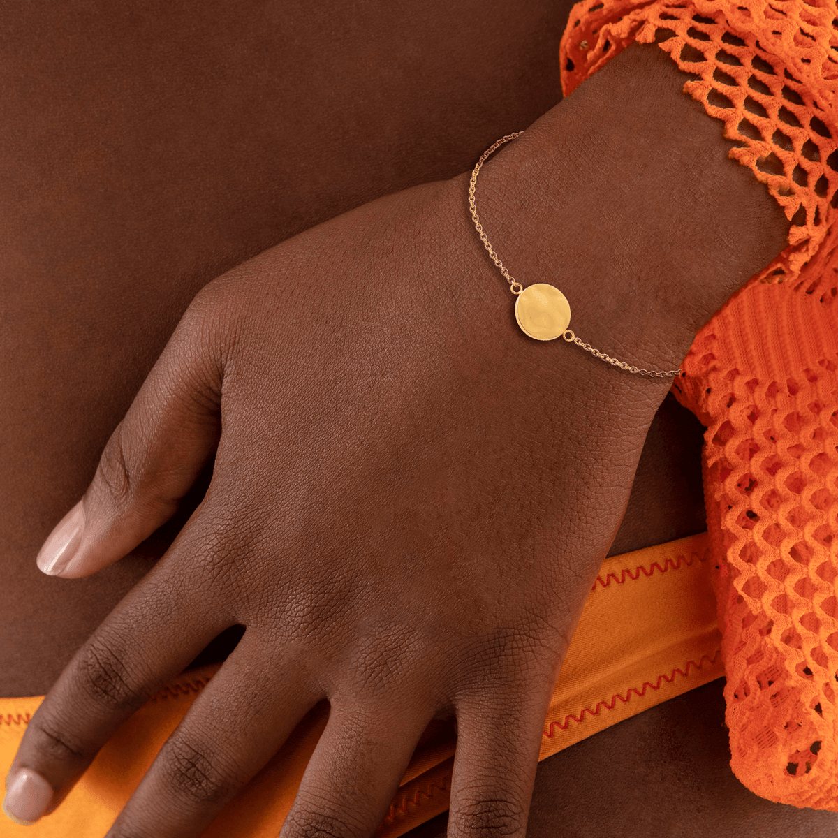 Bracelet Acier Jaune Pastille Martelée 12.5mm 17 à 20cm