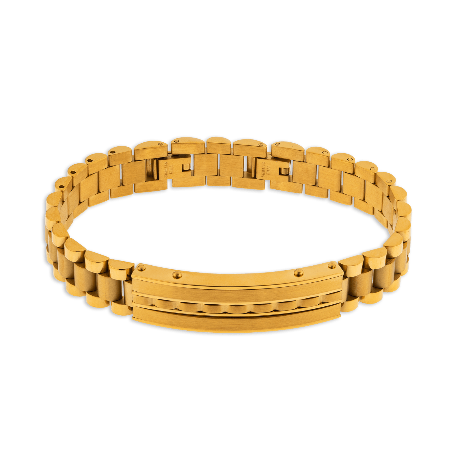 Bracelet Gourmette Acier Jaune Lisse Et Satiné