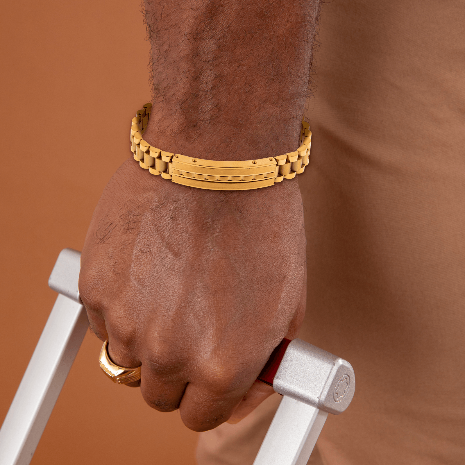 Bracelet Gourmette Acier Jaune Lisse Satiné 12mm 19 à 21cm