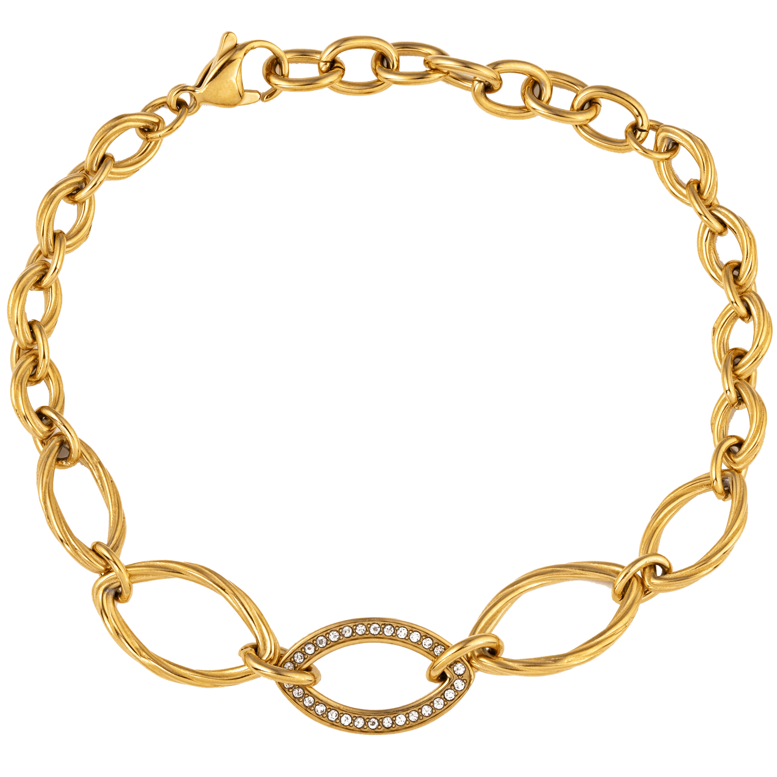bracelet callas acier doré centre maille fantaisie plus 1 sertie zirconia cubique 18,5 plus 4 mm