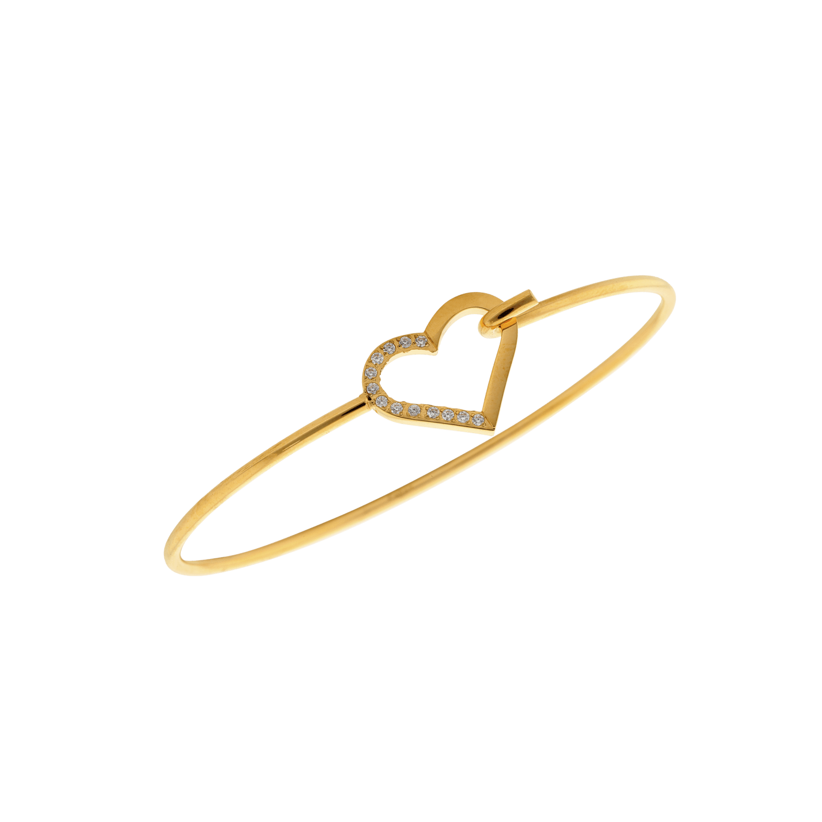 Jonc Callas Acier motif coeur Lisse et Oxyde de Zirconium 60 mm x 50 mm Acier doré
