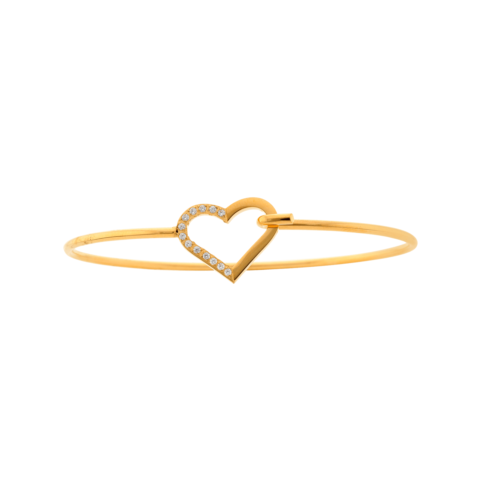 Jonc Callas Acier motif coeur Lisse et Oxyde de Zirconium 60 mm x 50 mm Acier doré