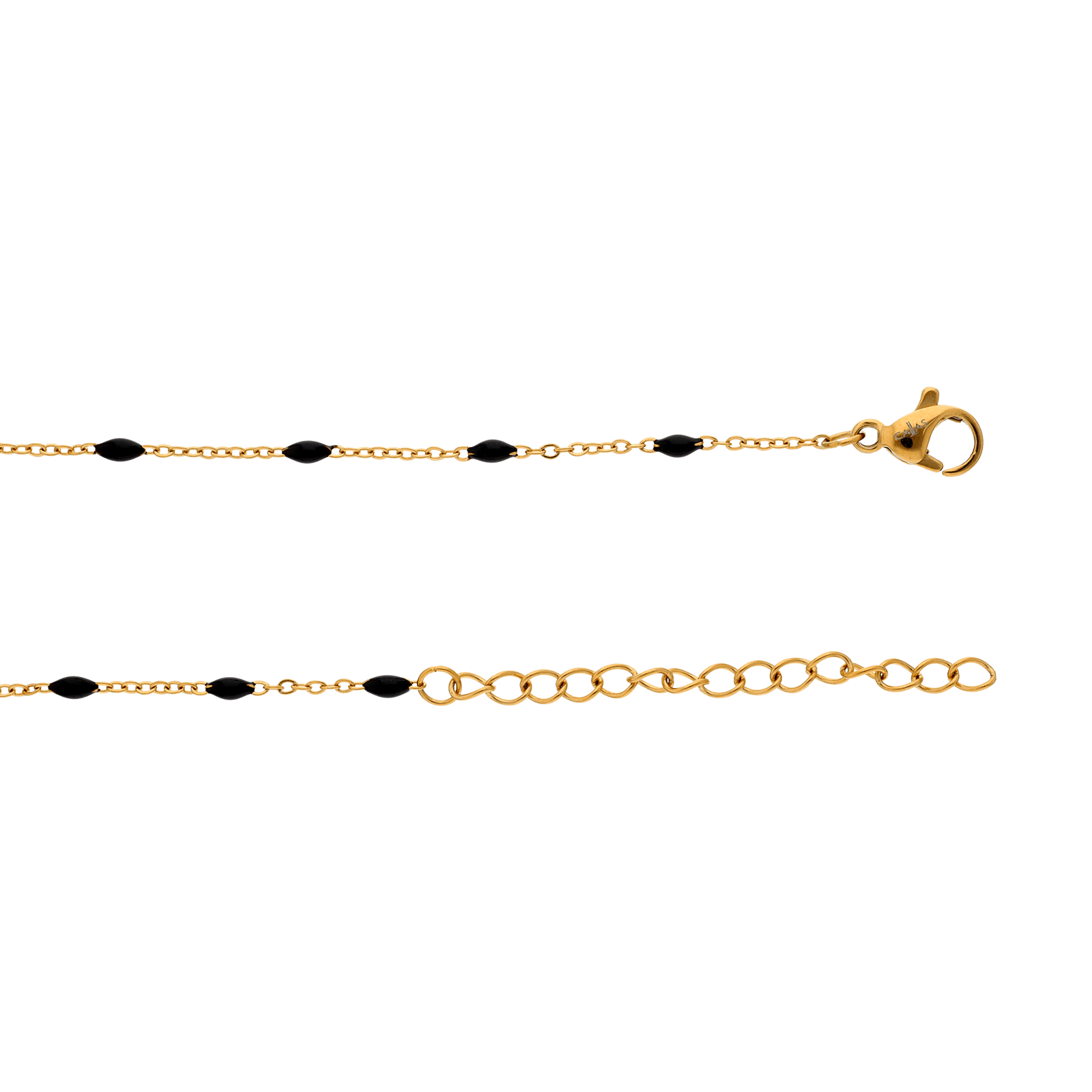 bracelet callas acier doré boules époxy noires 16 plus 4 mm