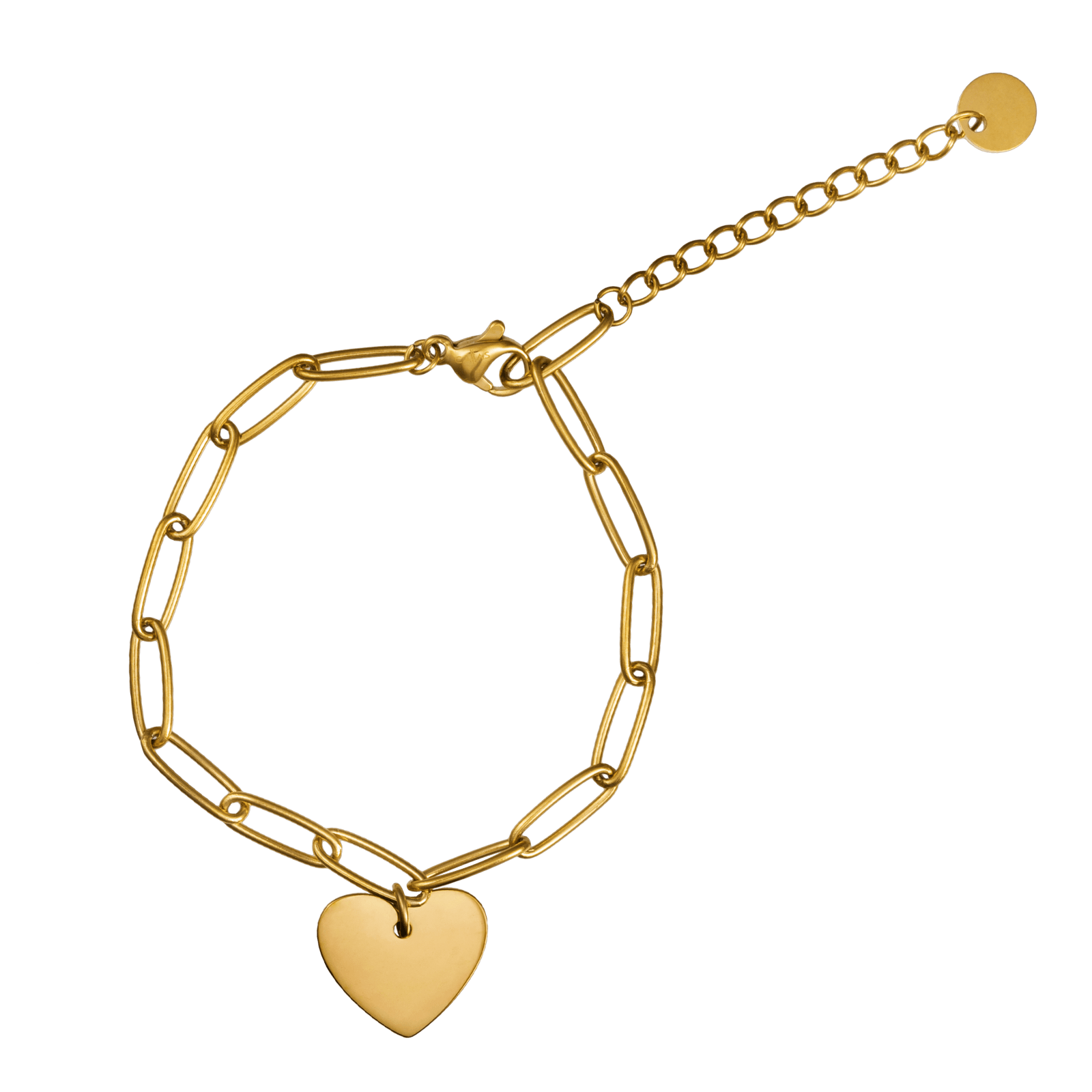 Bracelet Callas Chaîne Forçat rectangle Pendentif coeur 16 plus 3 centimètres Acier doré
