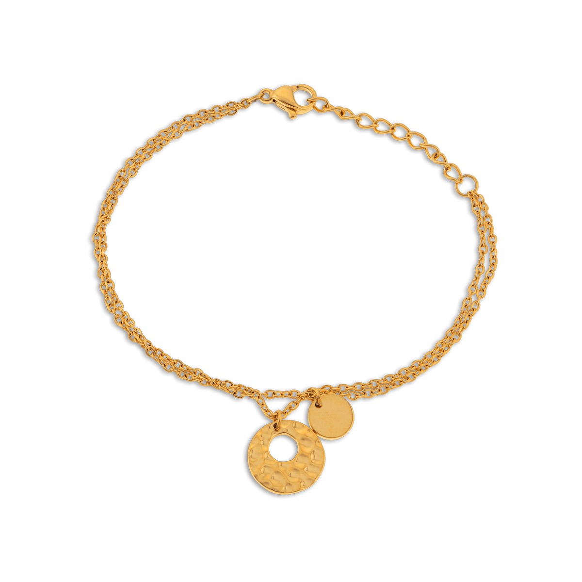 Bracelet Acier Jaune Double Rangs 16 à 19cm Motifs Martelé12.5mm Lisse7.5mm