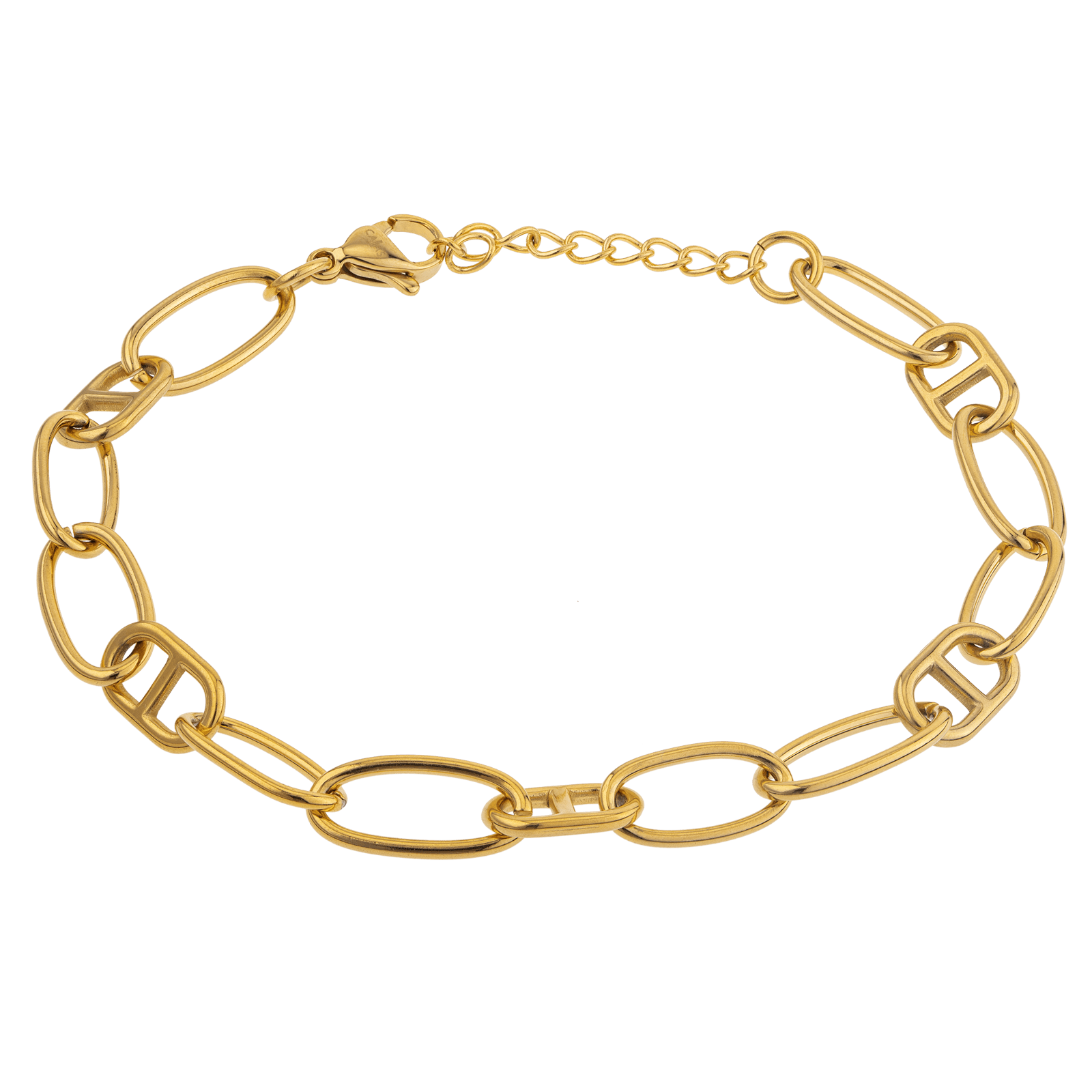 bracelet callas acier doré maillon ovale et marine 19 plus 3 mm