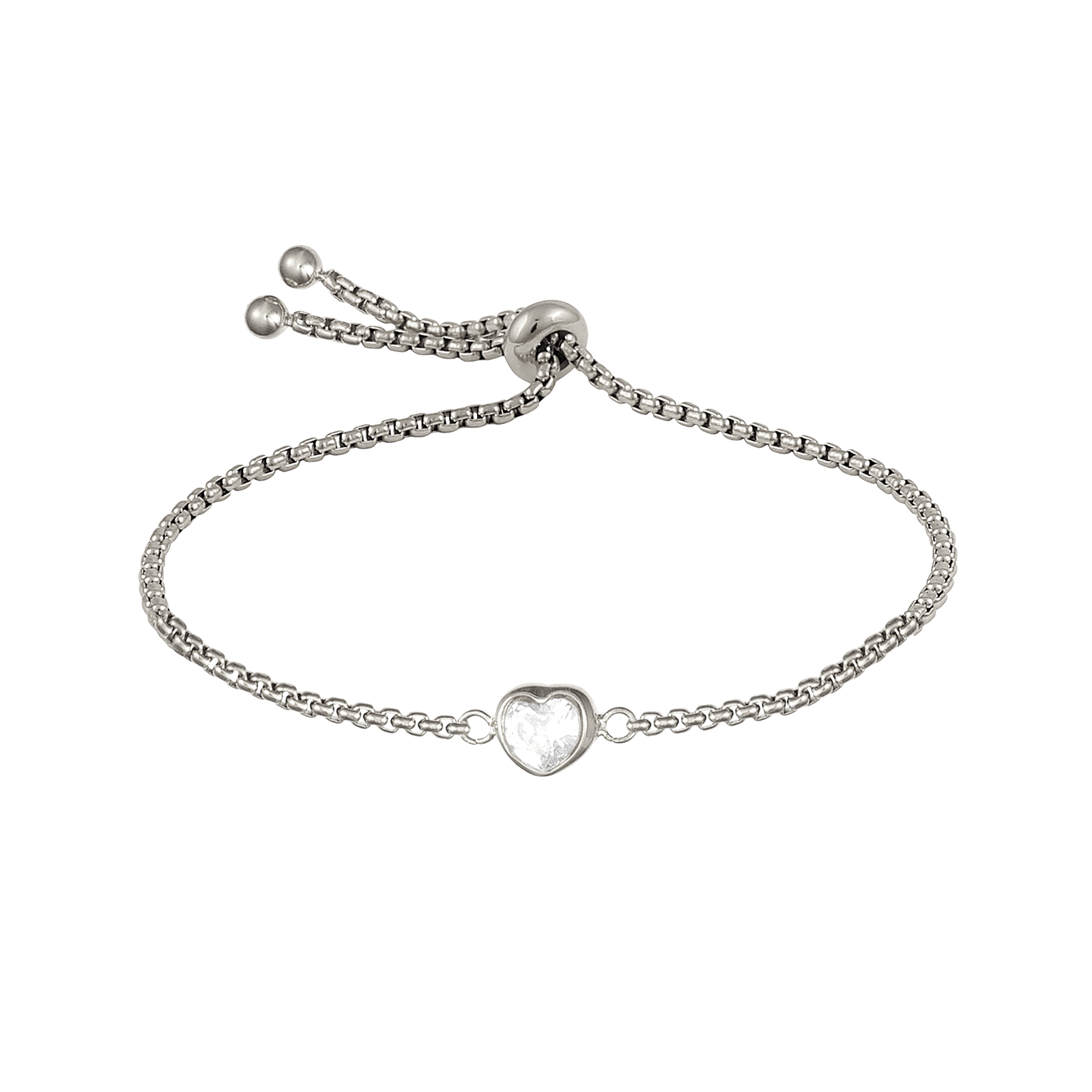 Bracelet Callas Acier ajustable Centre coeur Cristal 4x4mm 24cm