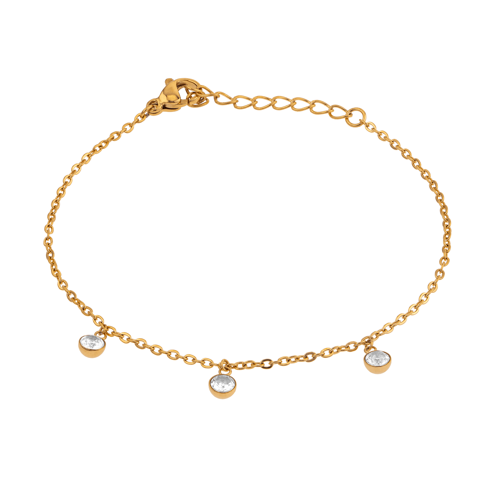 Bracelet Callas Acier doré trois Breloques Oxyde de Zirconium 16 plus 3 centimètres