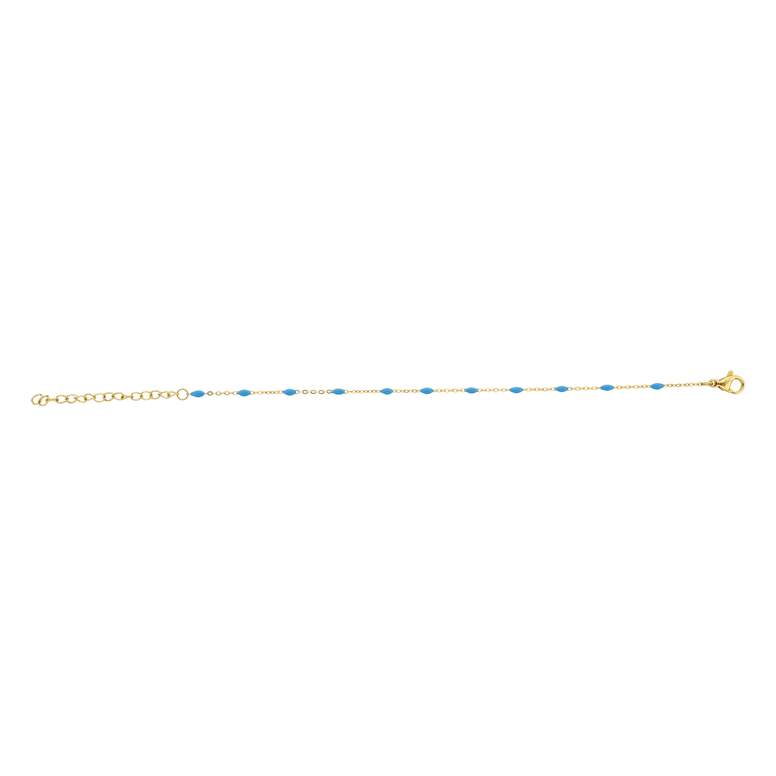 Bracelet Acier Jaune Olives Email Turquoise 2mm Chaîne 1.2mm 16A20cm