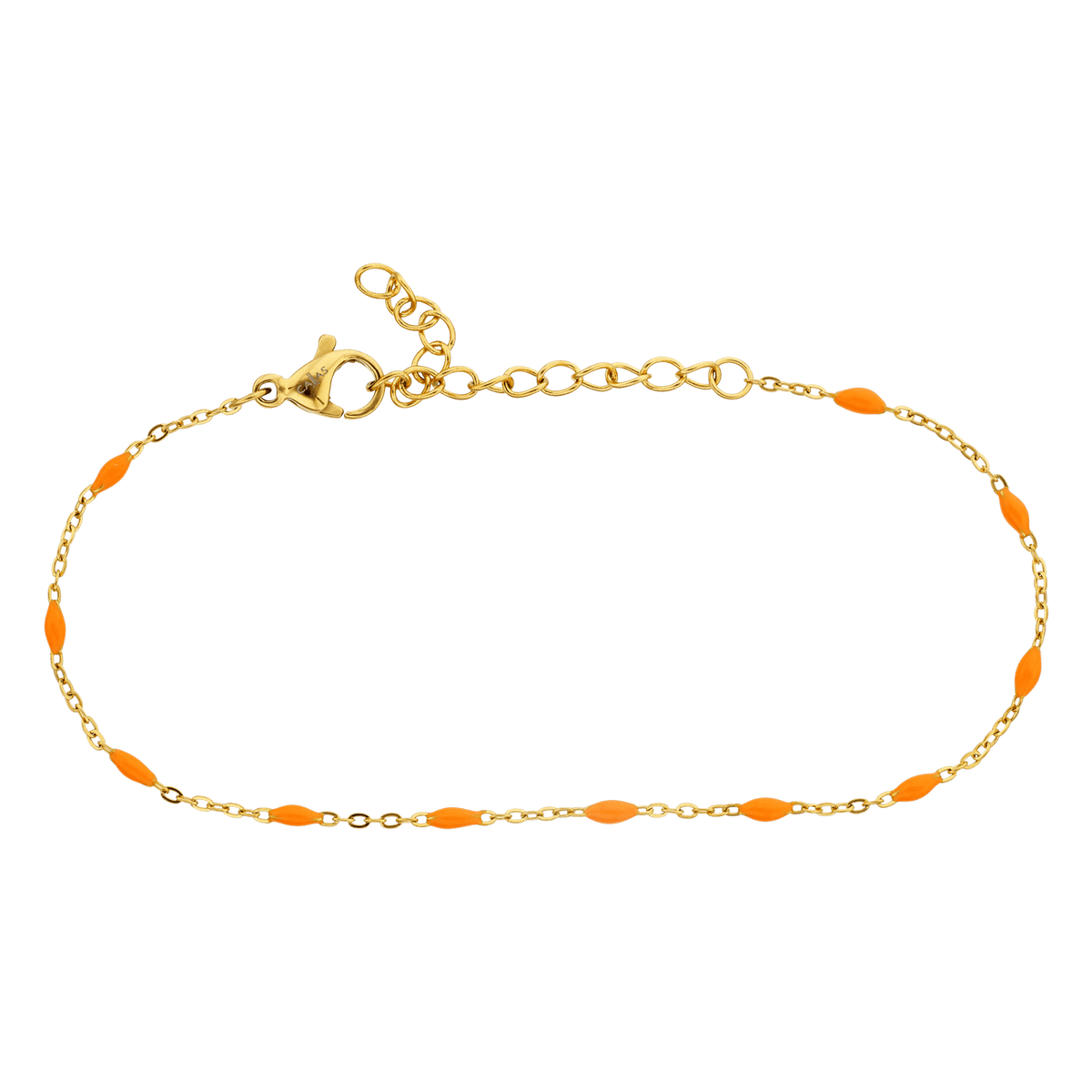 Bracelet Acier Jaune Olives Email Orange 2mm Chaîne 1.2mm 16 à 20cm