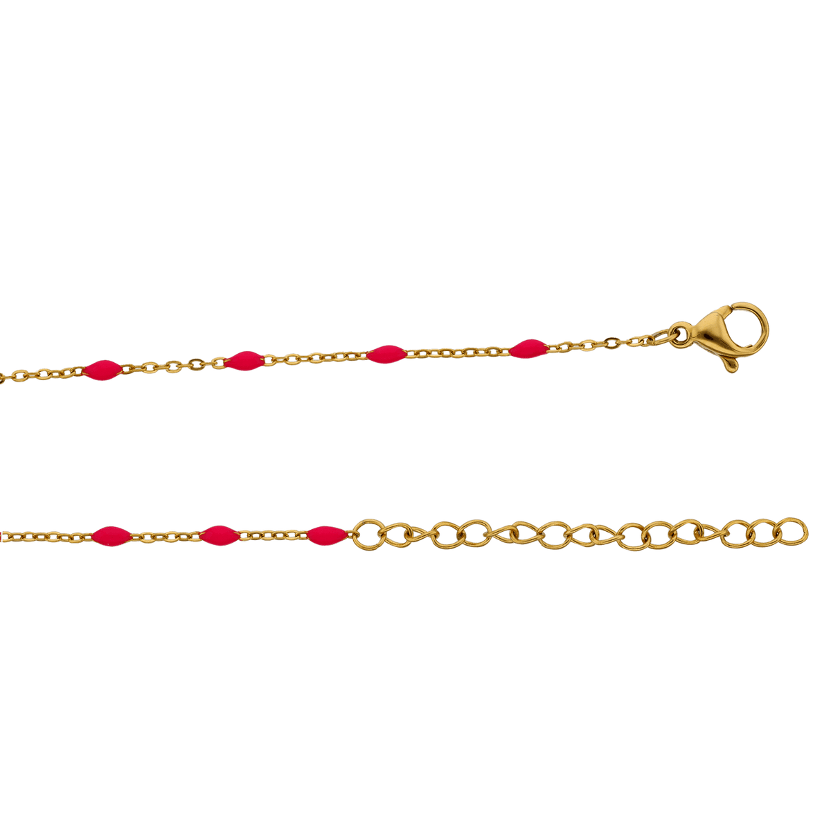 Bracelet Acier Jaune Olives Email Fushia 2mm Chaîne 1.2mm 16 à 20cm