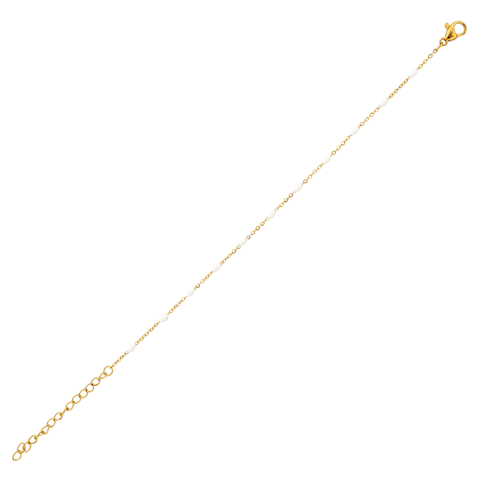 Bracelet Acier Jaune Olives Email Blanc 2mm Chaîne 1.2mm 16A20cm