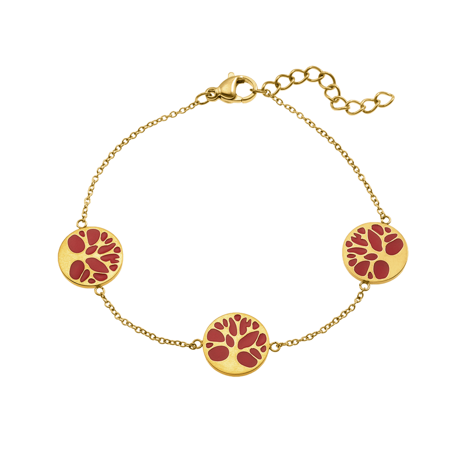 Bracelet Callas trois arbres de vie émail rouge 17 plus 3 centimètres Acier rose