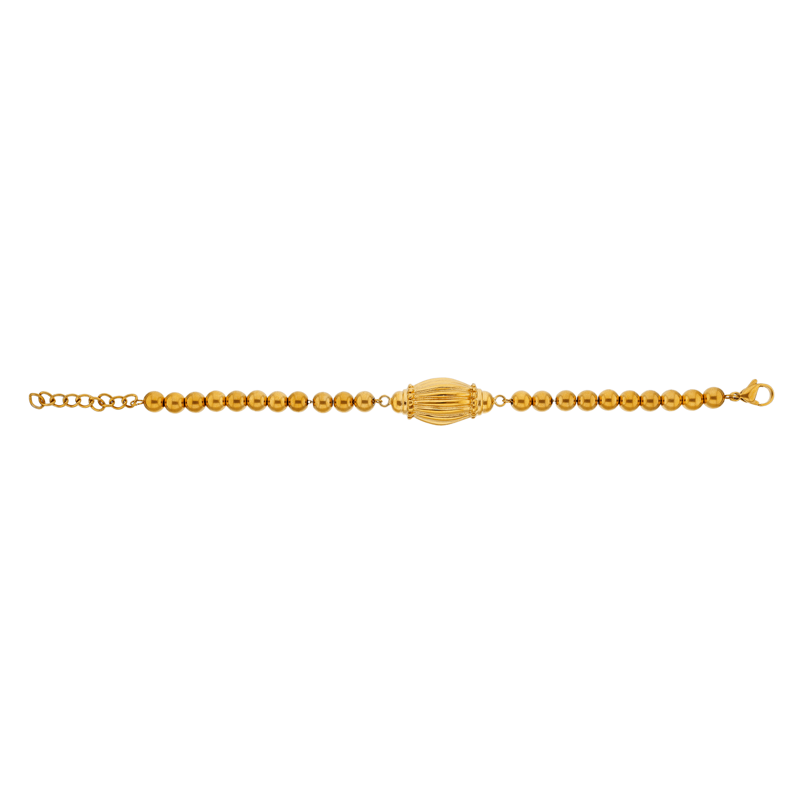 Bracelet Callas Acier doré boules 6 millimètres centre barillet ovale ondulé 17 plus 3 centimètres