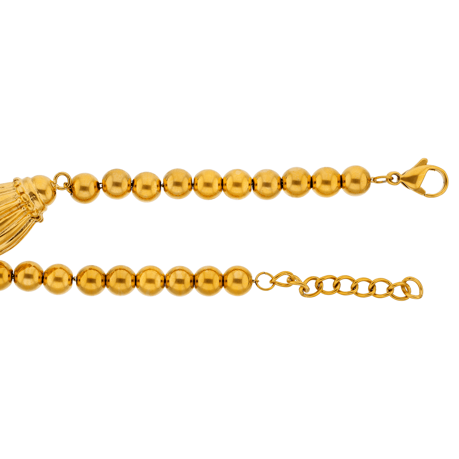 Bracelet Callas Acier doré boules 6 millimètres centre barillet ovale ondulé 17 plus 3 centimètres