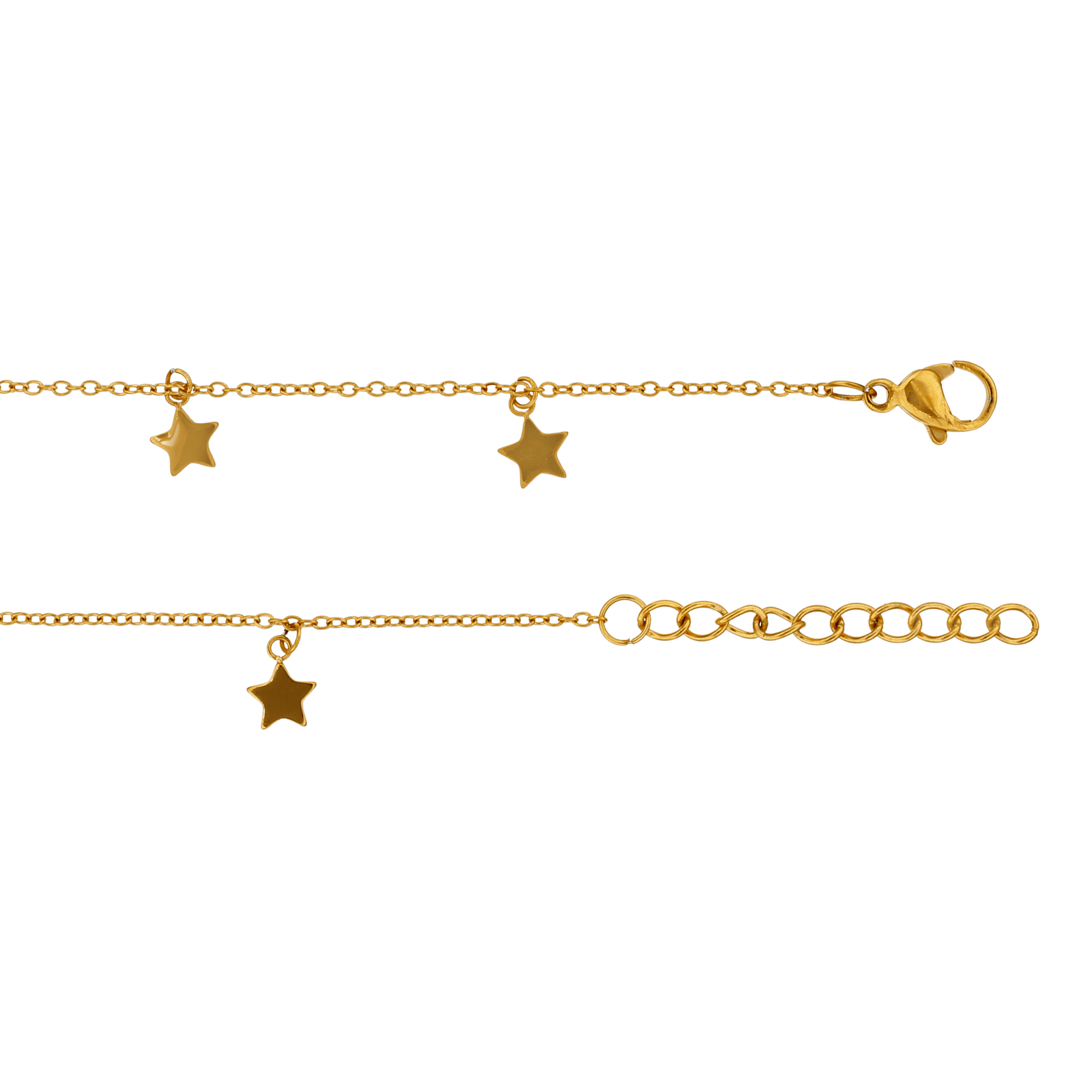 Bracelet Callas Acier doré Pampilles 5 étoiles 16 plus 3 centimètres