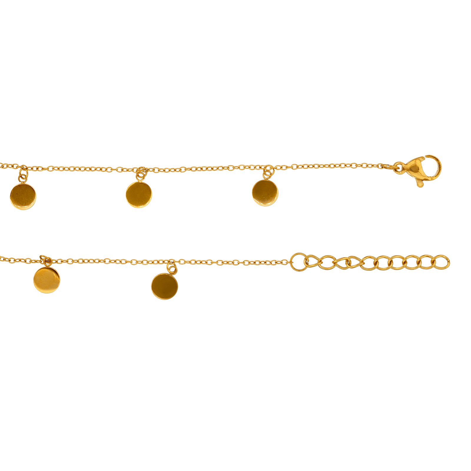 bracelet callas acier doré 5 pastilles lisses 16 plus 3 mm