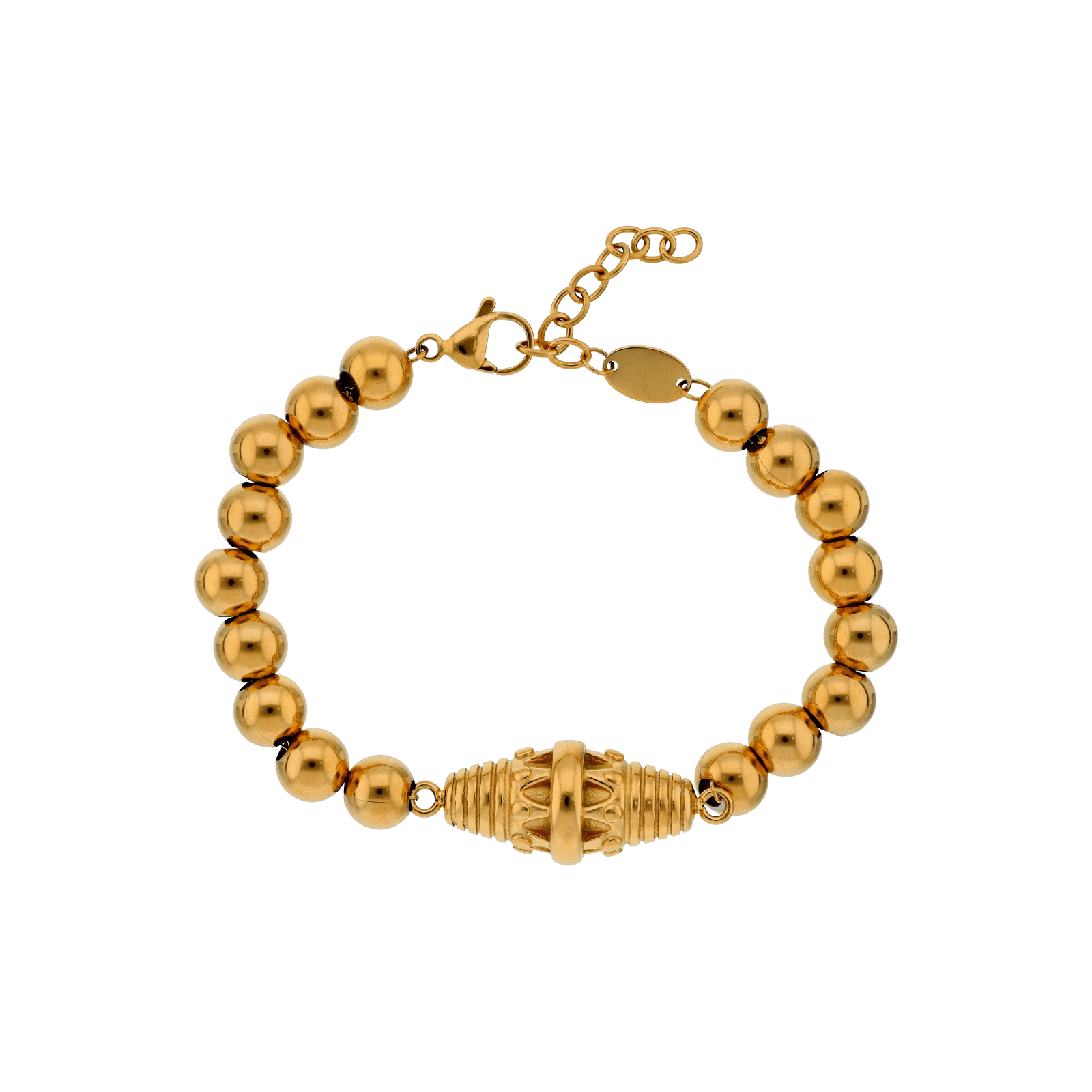 Bracelet Callas Acier doré boules 8 millimètres barillet classic 17 plus 3 centimètres tag