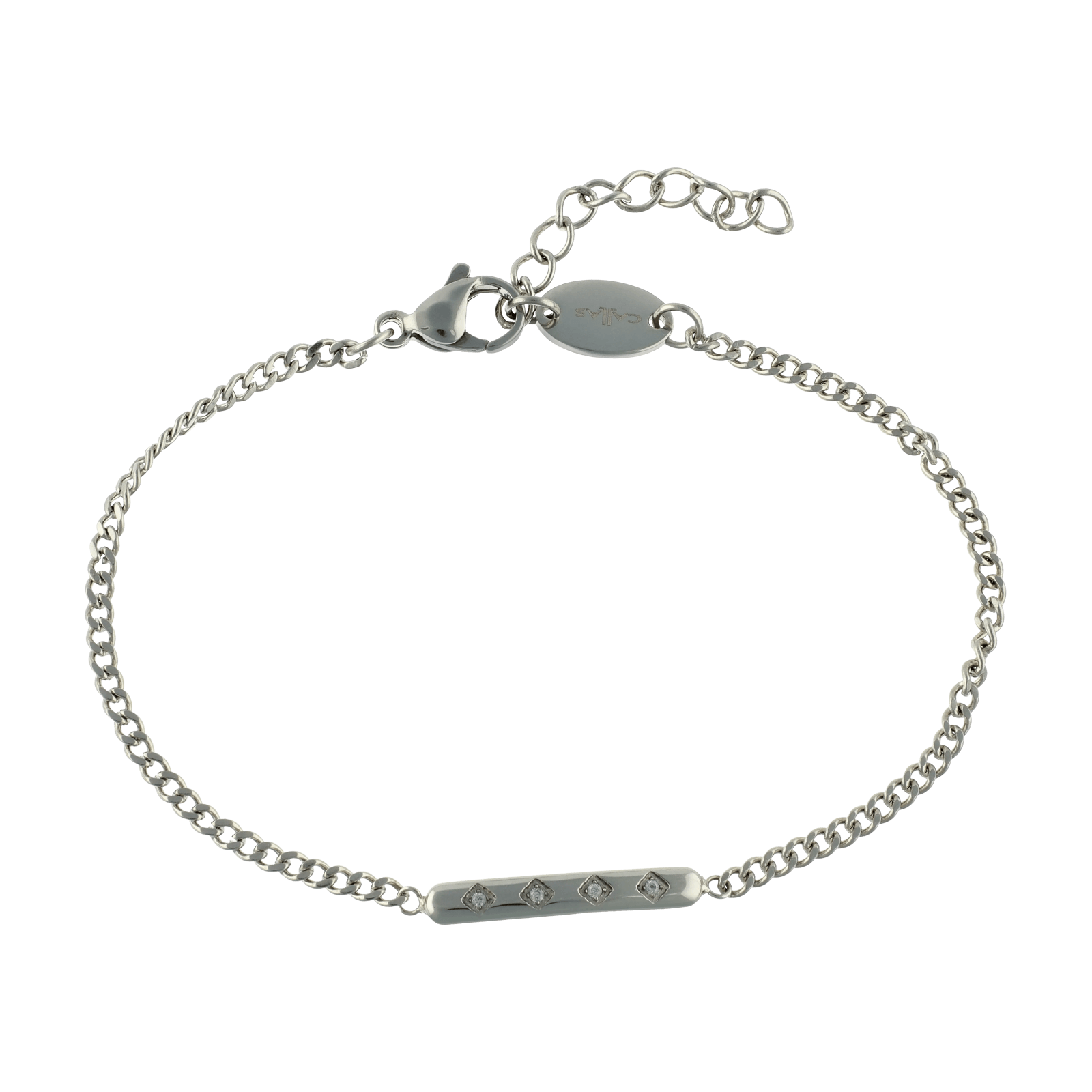Bracelet Callas en acier avec barrette et oxydes de zirconium, 16 cm avec rallonge de 3 cm