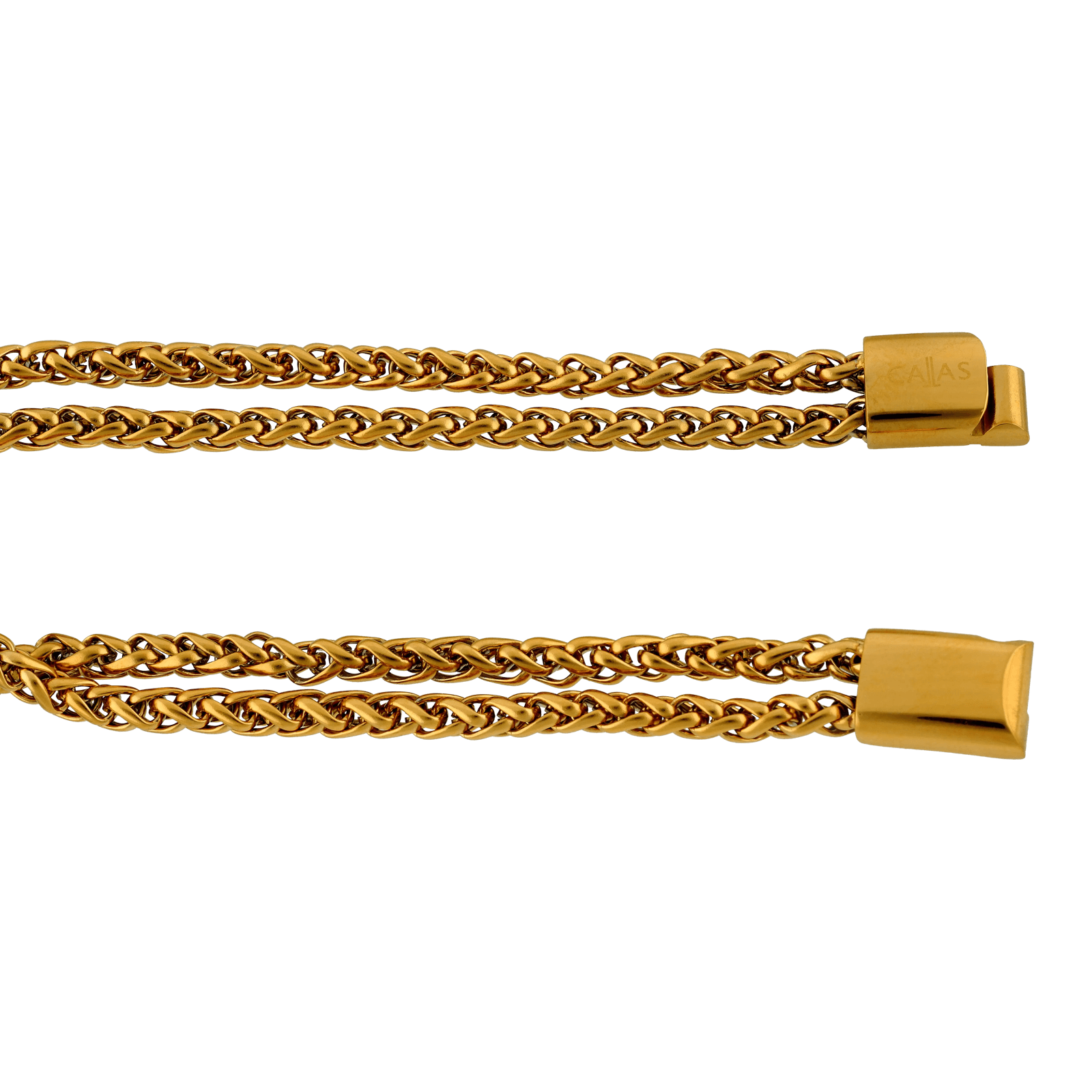 Bracelet Callas en acier doré double maille palmier avec fermoir magnétique, 20 cm