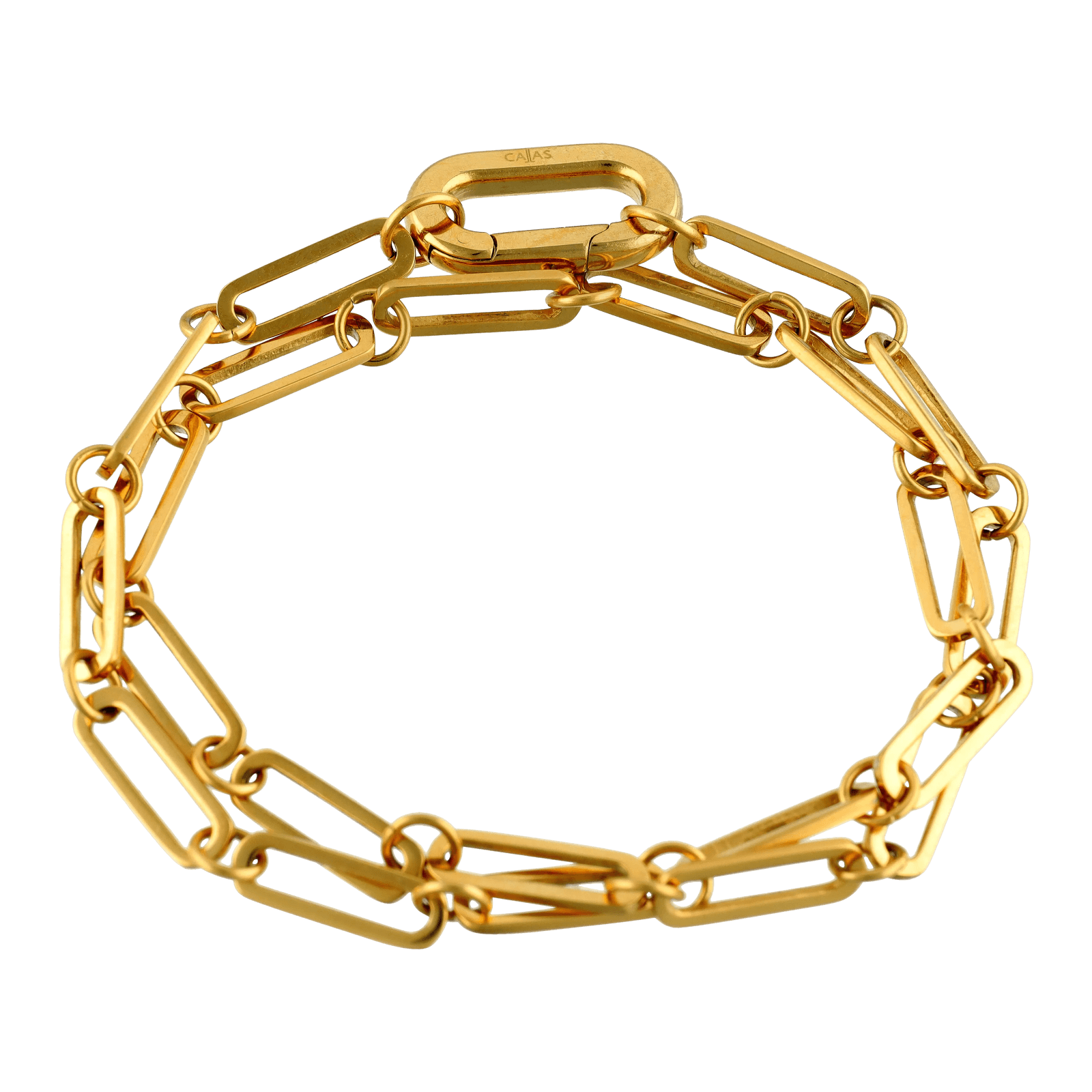 Bracelet Callas en acier doré double rang maille forçat fantaisie, 35 cm