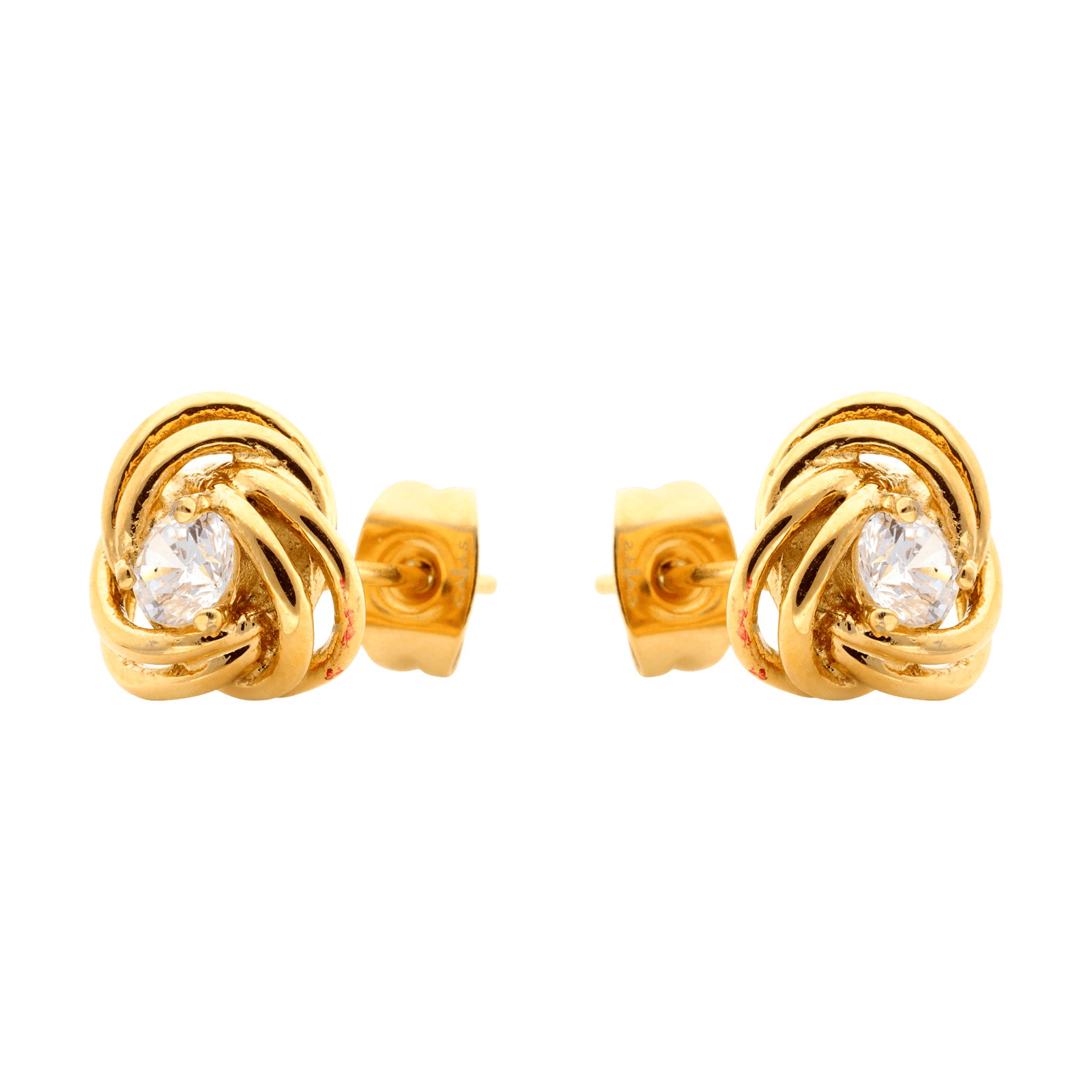 boucles d'oreilles callas acier doré nœud et zirconia cubique quatre mm
