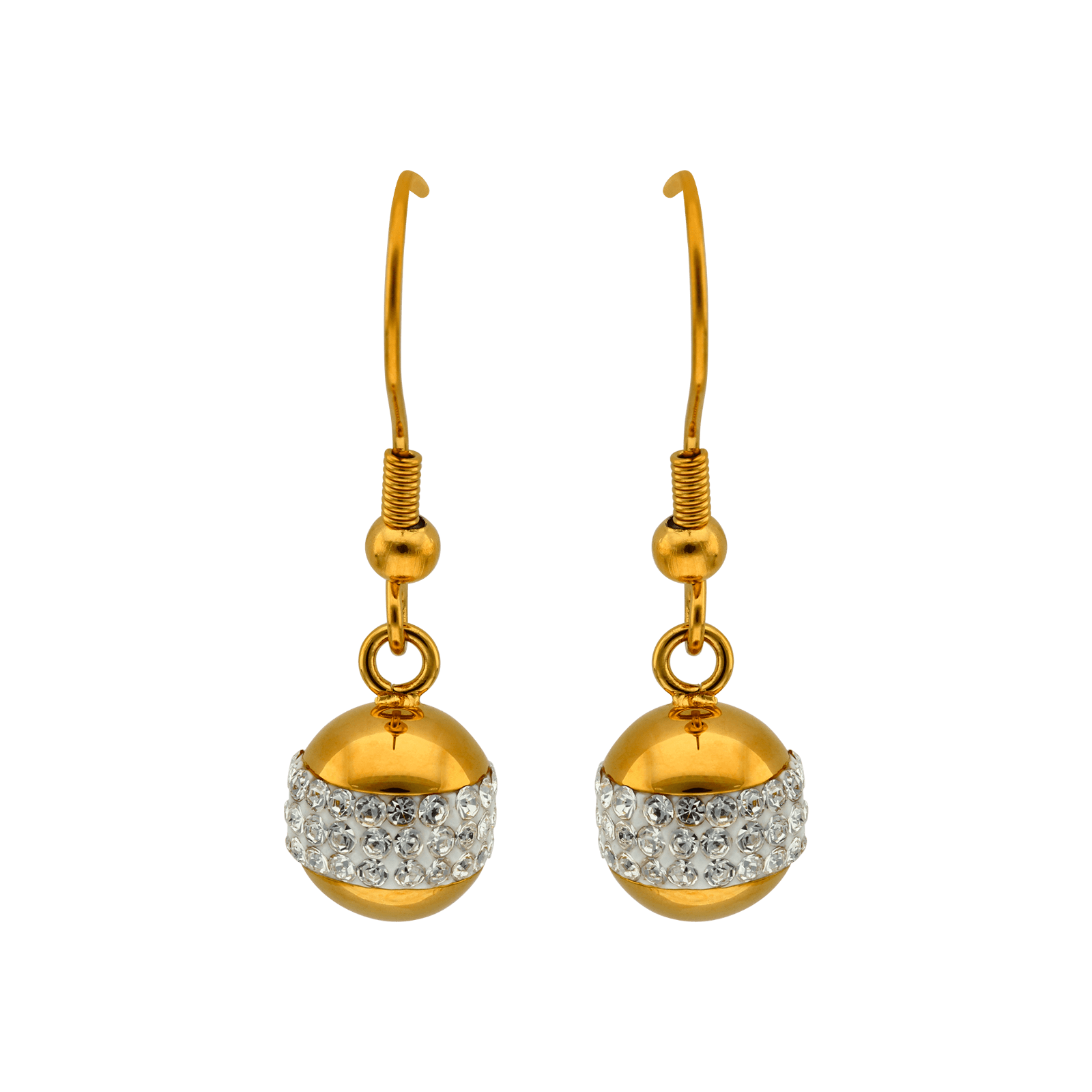 boucles d'oreilles pendentif callas acier boule acier et cristal acier doré