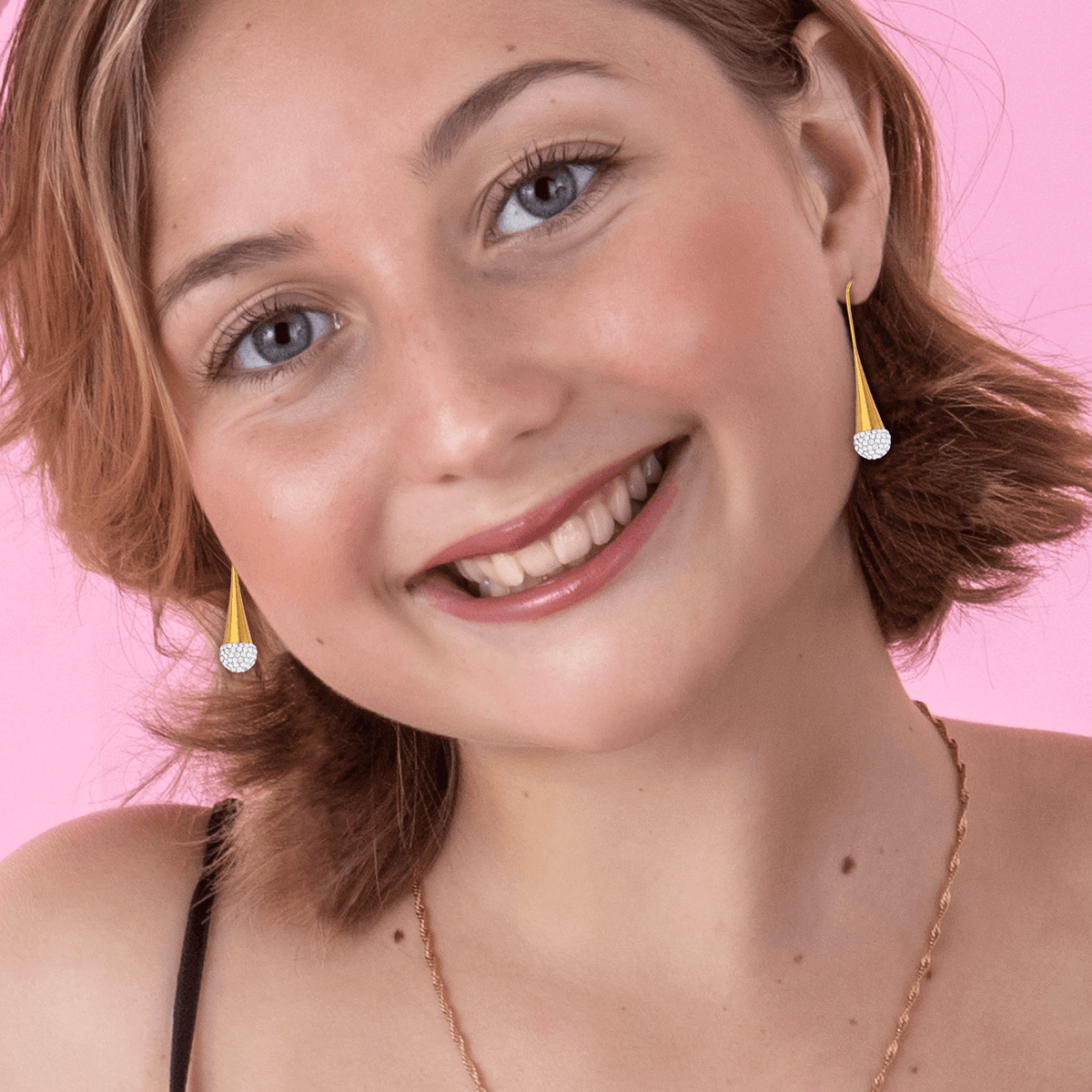 Boucles D'oreilles Acier Jaune Cristal Pendant 43.5mm