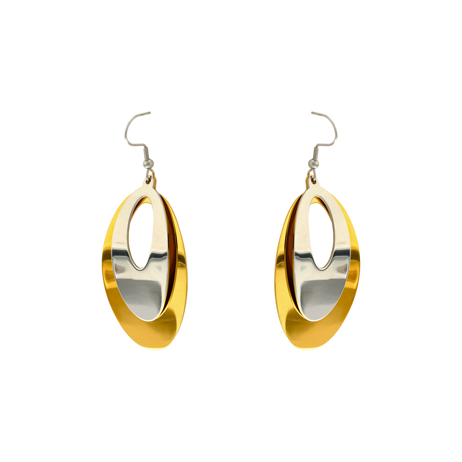 Boucles d'Oreilles Pendentif Callas double ovale Acier ips/Acier doré