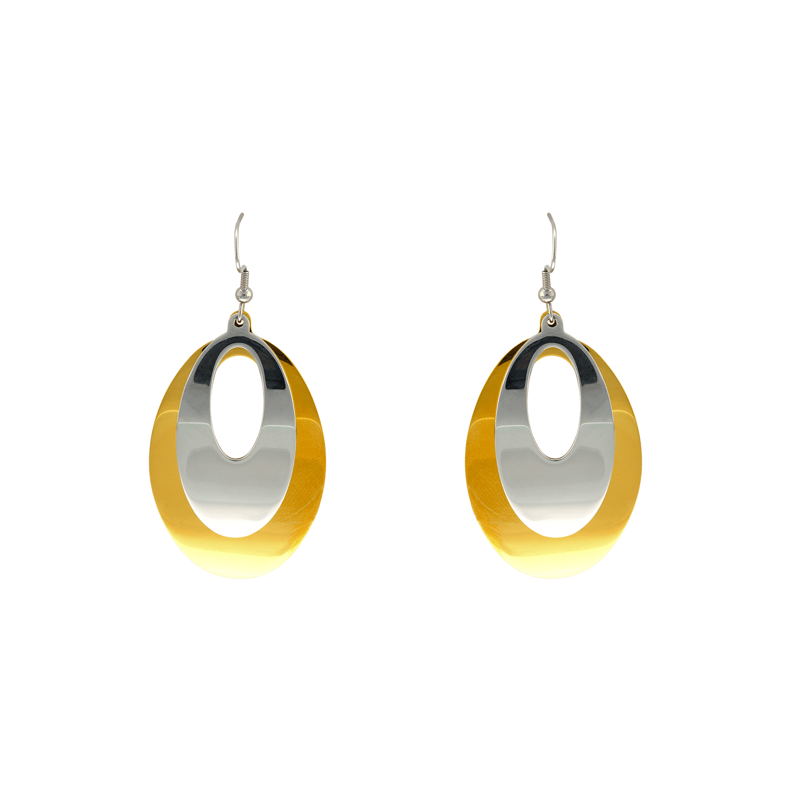 Boucles d'Oreilles Pendentif Callas double ovale Acier ips/Acier doré